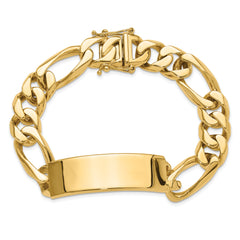 14k Hand-polished Solid Chain/Solid Plate Figaro Link 48x15mm Plate 8.5 inch ID Bracelet