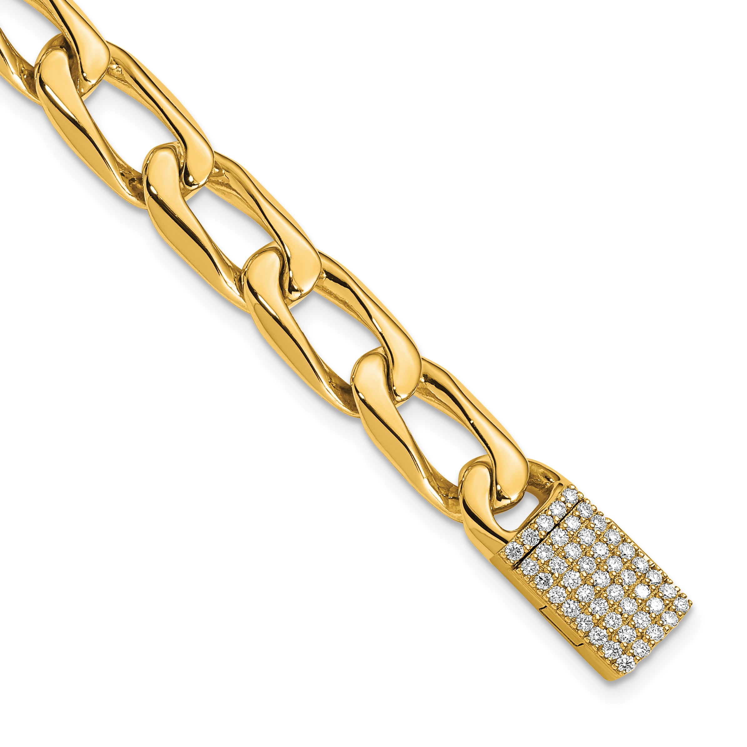 14k 7/8 carat Lab Grown Diamond VS+ F+ 8 inch 8.5mm Hand-Polished Fashion Open Link Bracelet