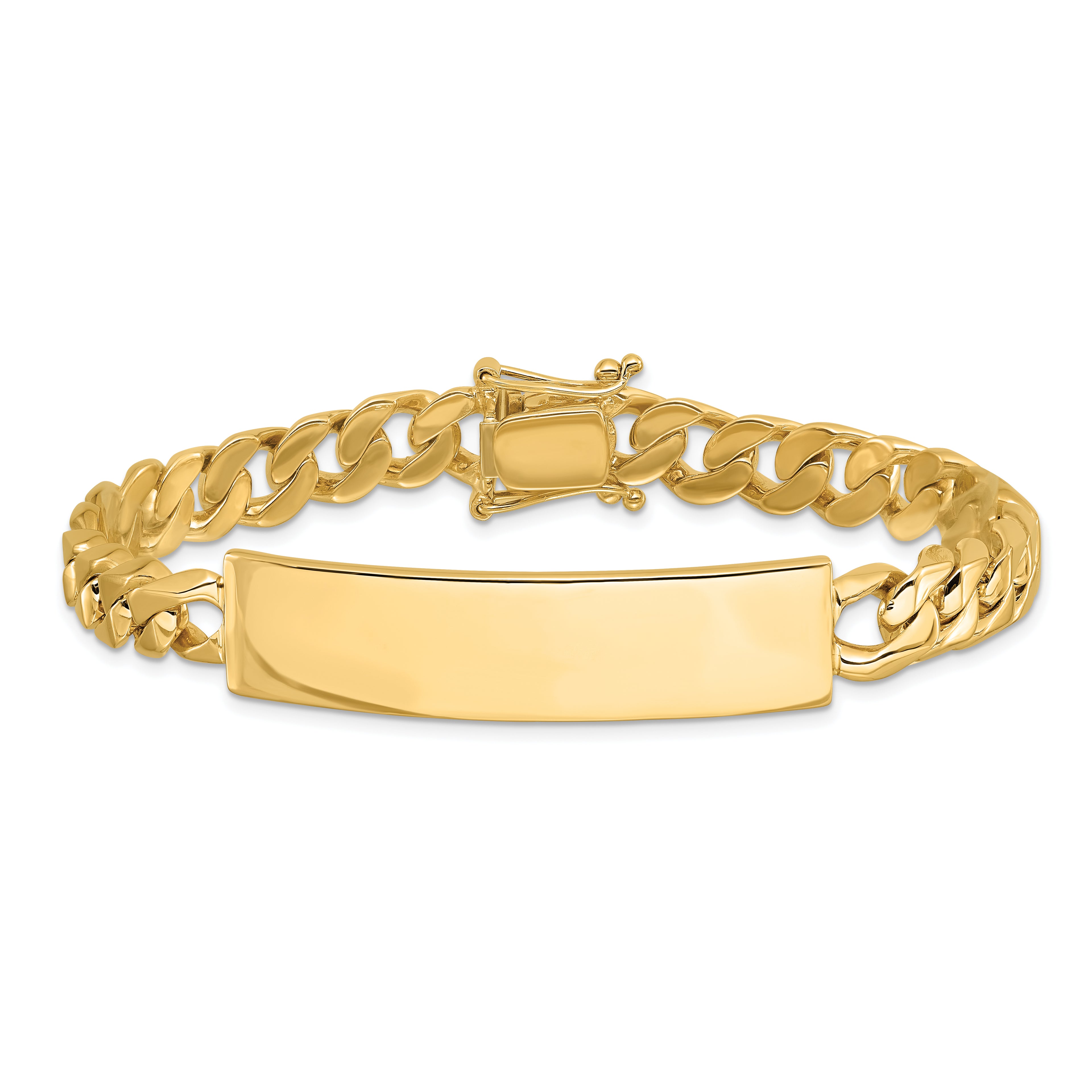 14k Hand-polished Solid Chain/Solid Plate Curb Link 44x12mm Plate 8 inch ID Bracelet