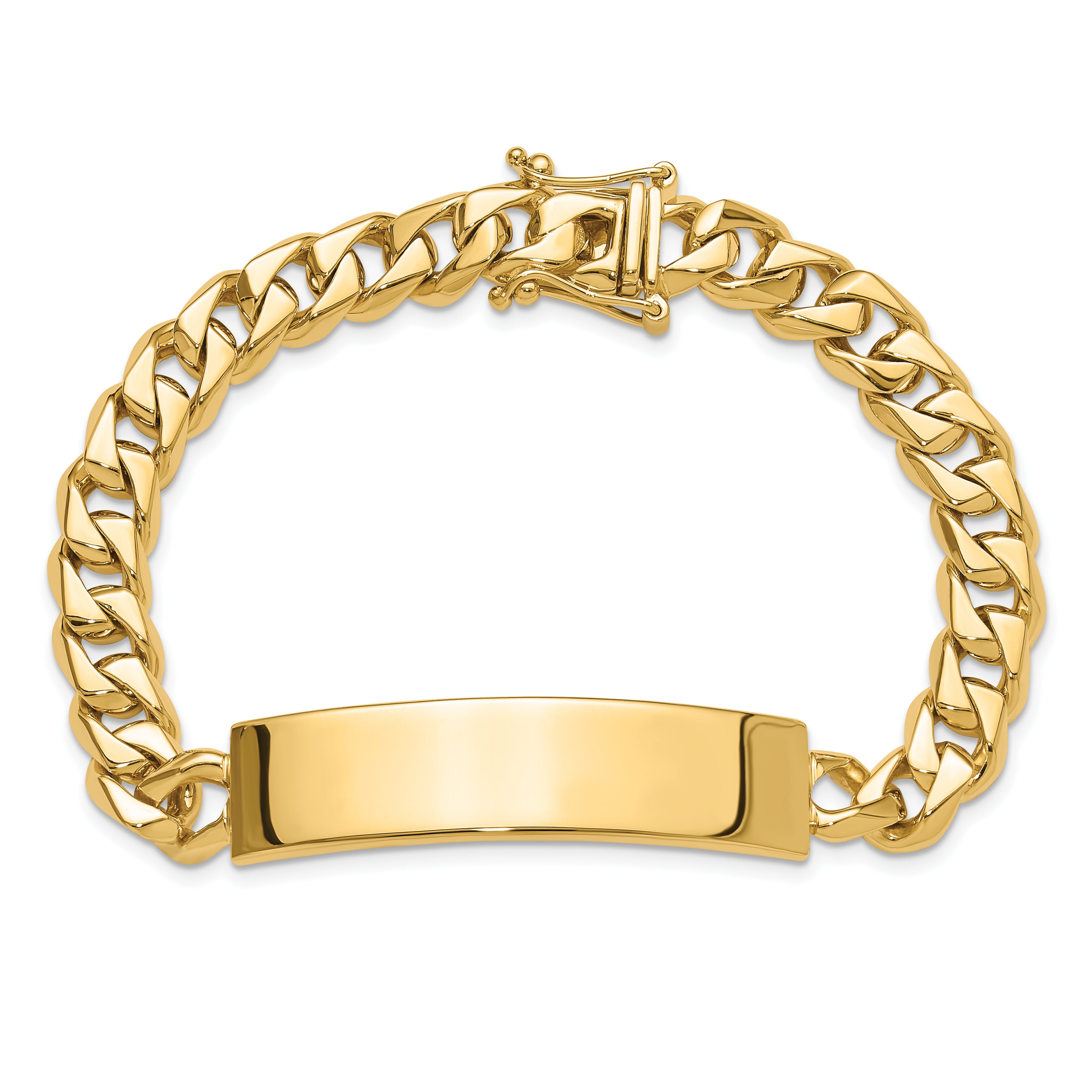 14k Hand-polished Solid Chain/Solid Plate Curb Link 44x12mm Plate 8 inch ID Bracelet