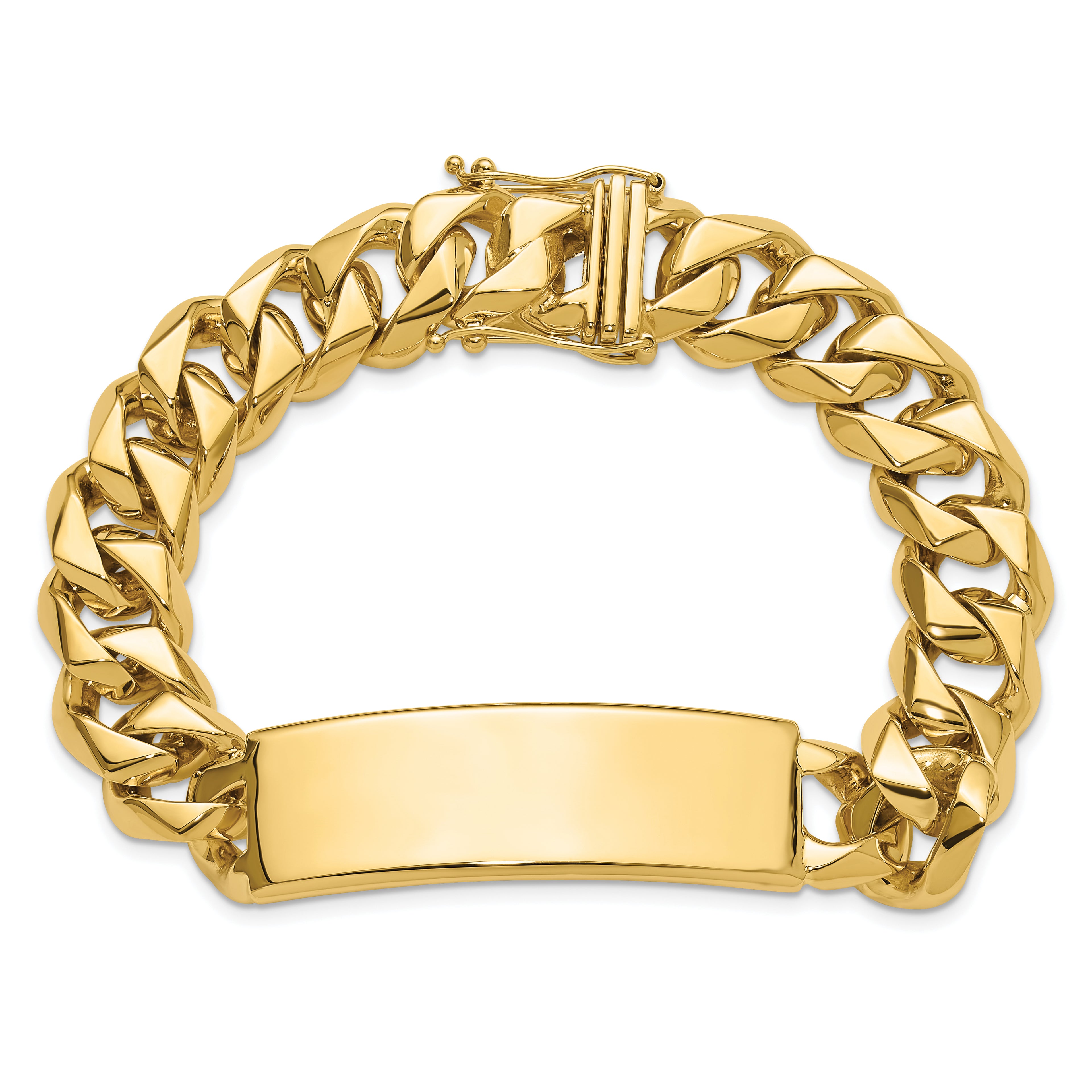 14k Hand-polished Solid Chain/Solid Plate Curb Link 48x15mm Plate 8.5 inch ID Bracelet