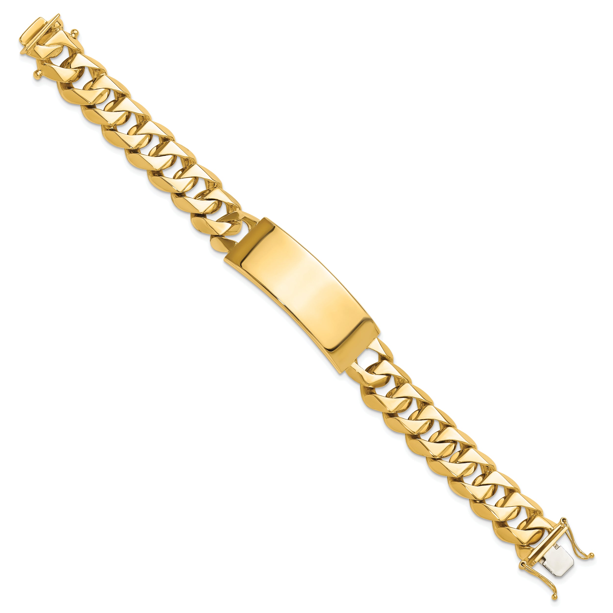 14k Hand-polished Solid Chain/Solid Plate Heavy Curb Link 48x18mm Plate 8.5 inch ID Bracelet