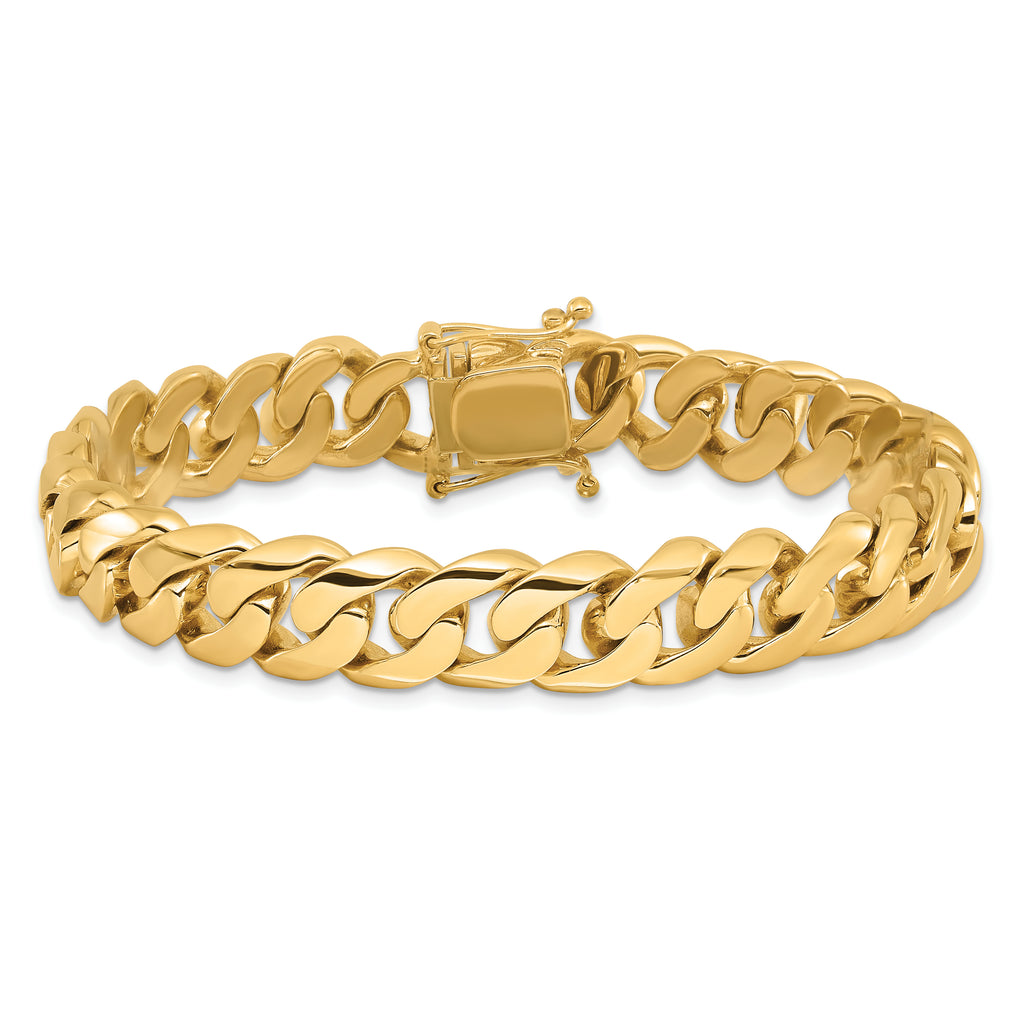 14K 8 inch 10.8mm Hand Polished Rounded Curb Link with Box Catch Clasp Bracelet