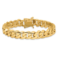 14K 8 inch 10.8mm Hand Polished Rounded Curb Link with Box Catch Clasp Bracelet