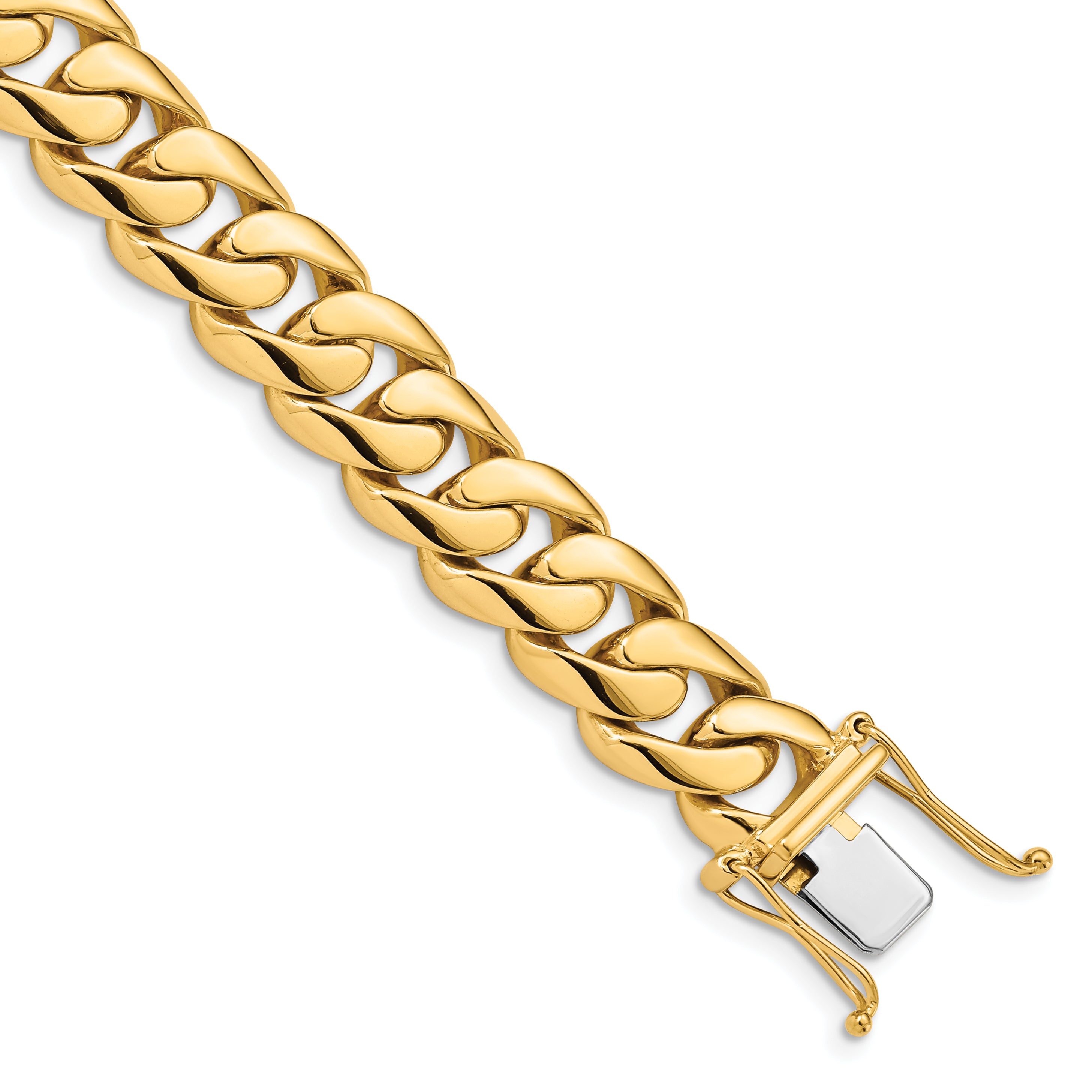 14K 8 inch 10.8mm Hand Polished Rounded Curb Link with Box Catch Clasp Bracelet Main image