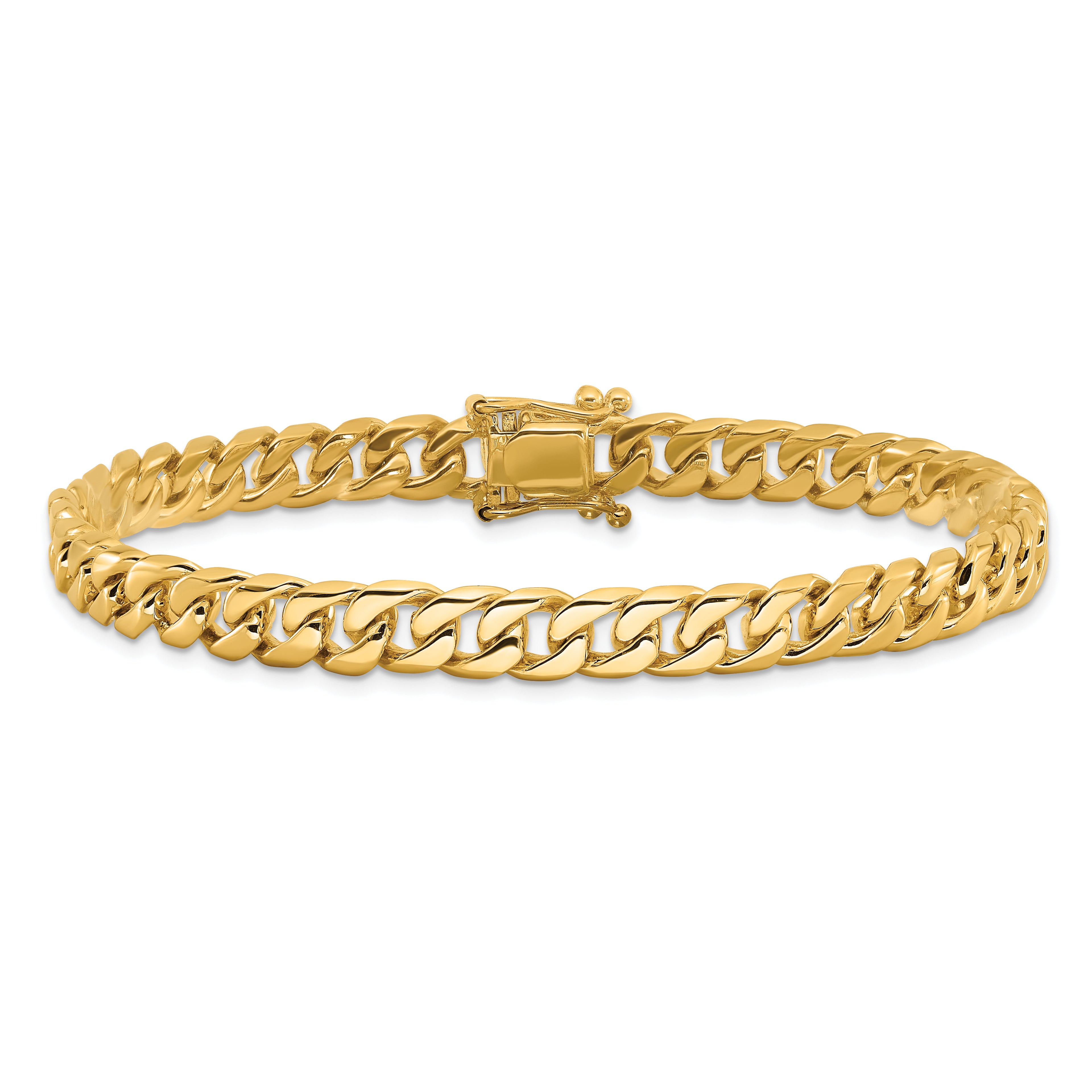 14K 8 inch 6.8mm Hand Polished Flat Beveled Curb Link with Box Catch Clasp Bracelet