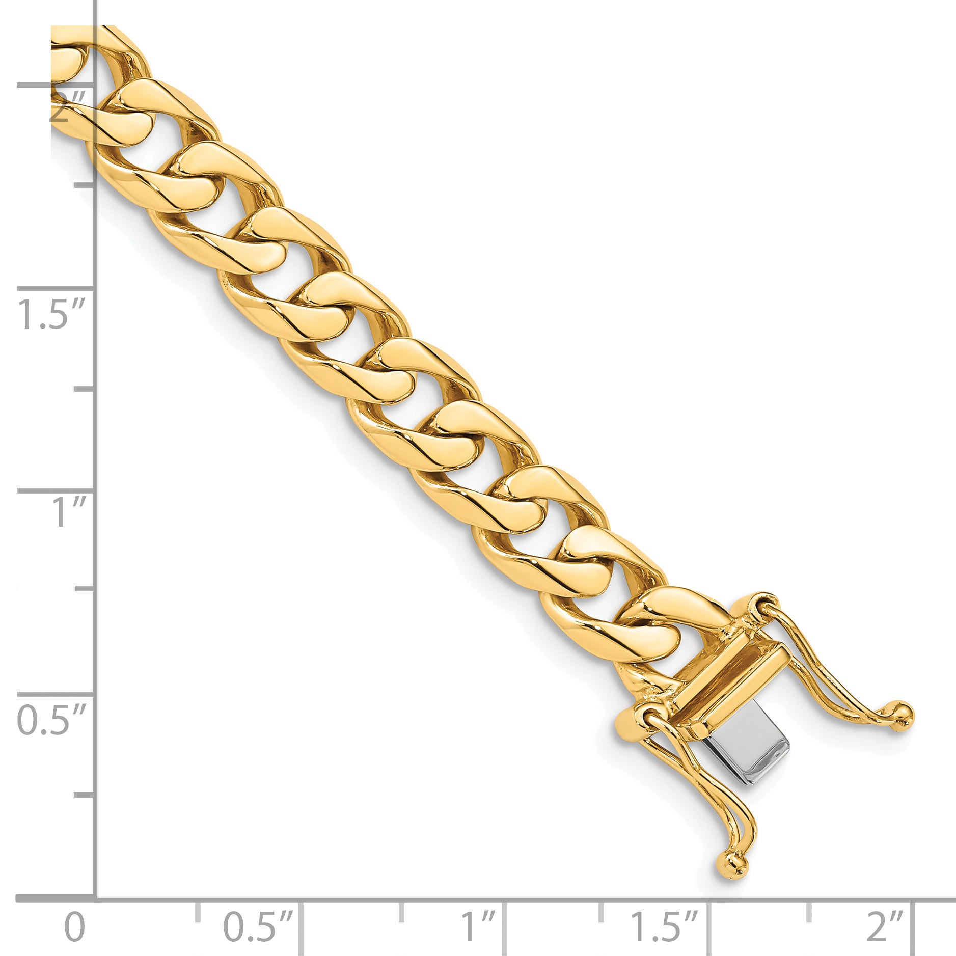 14K 8 inch 7.5mm Hand Polished Flat Beveled Curb Link with Box Catch Clasp Bracelet