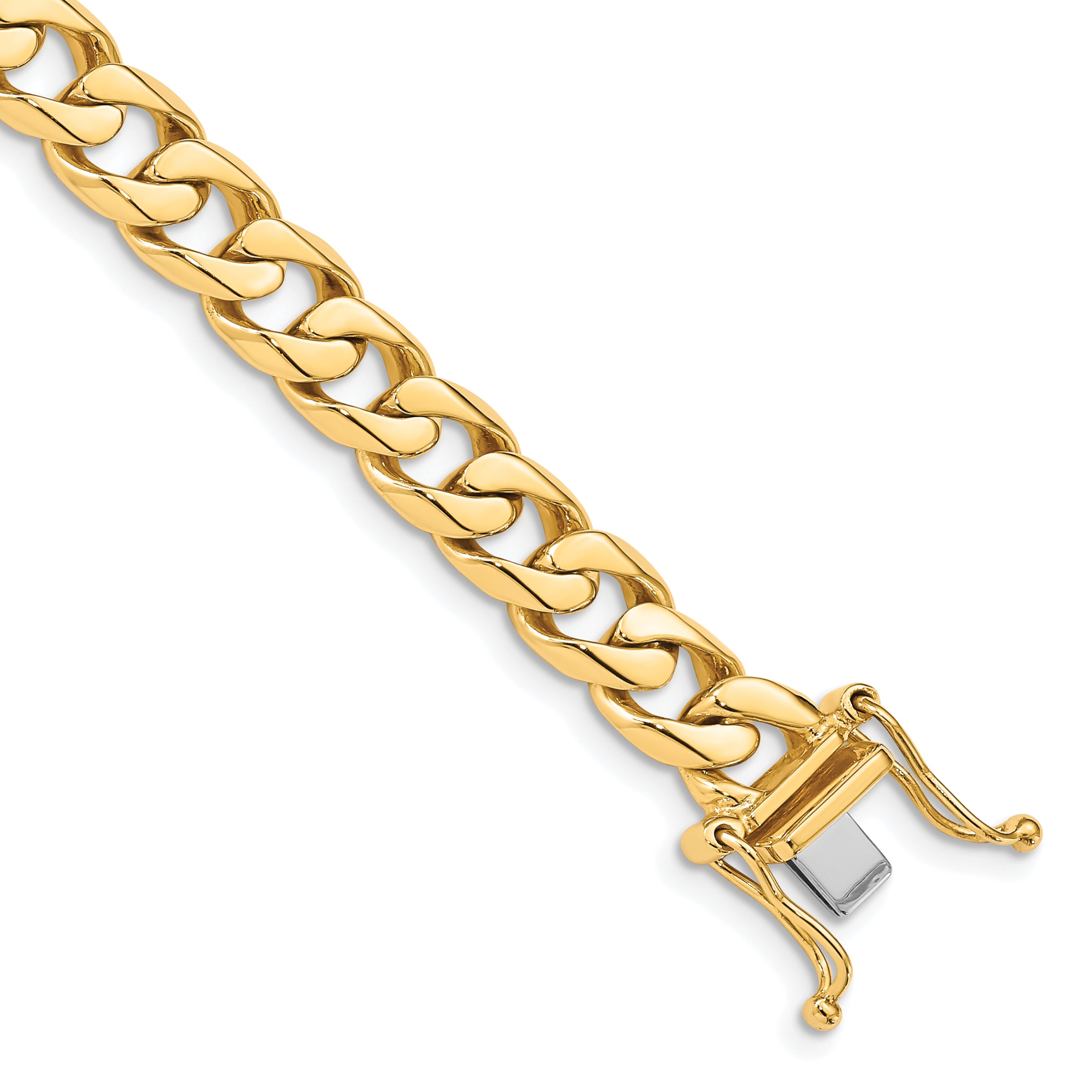 14K 8 inch 7.5mm Hand Polished Flat Beveled Curb Link with Box Catch Clasp Bracelet Main image