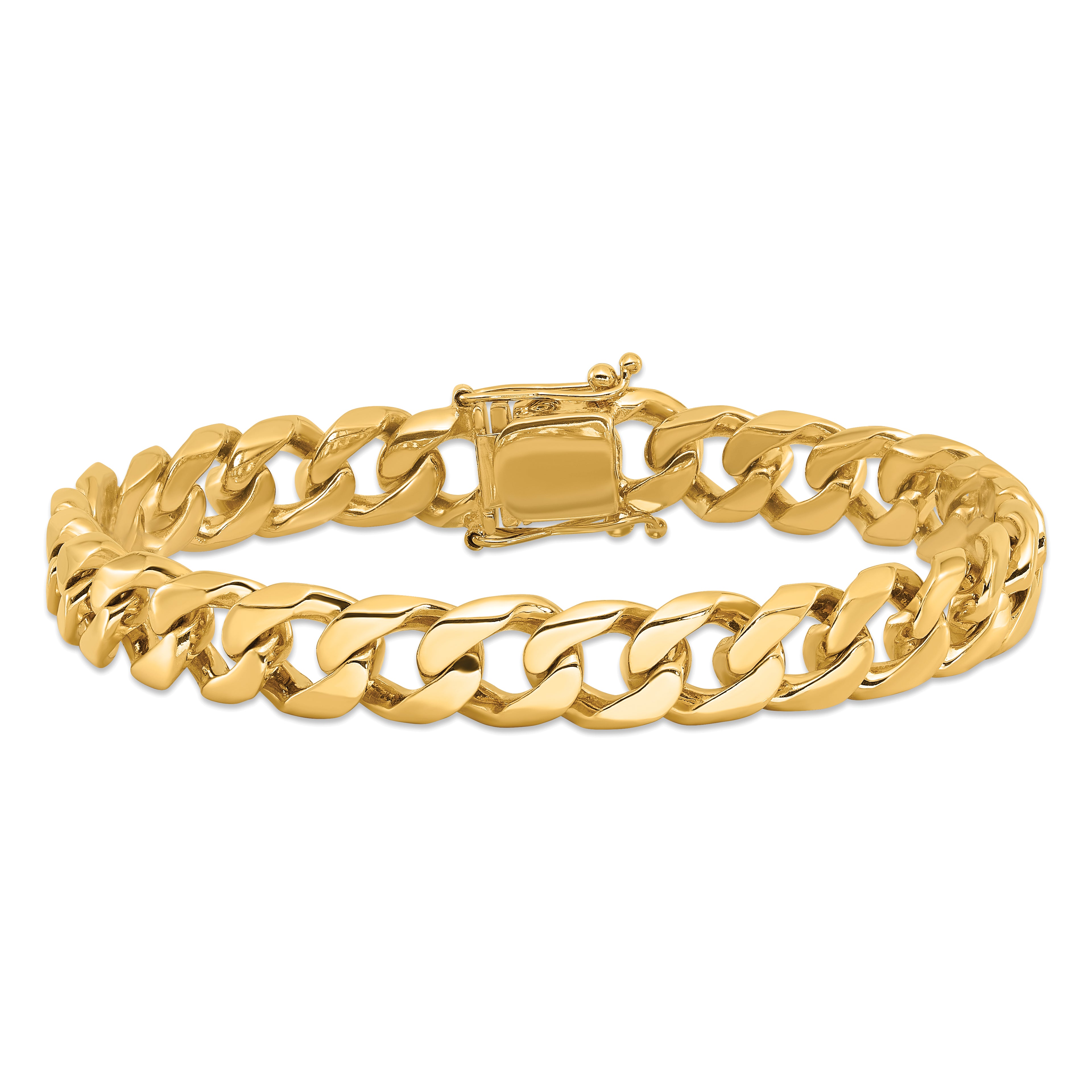 14K 22 inch 9.7mm Hand Polished Flat Beveled Curb Link with Box Catch Clasp Chain