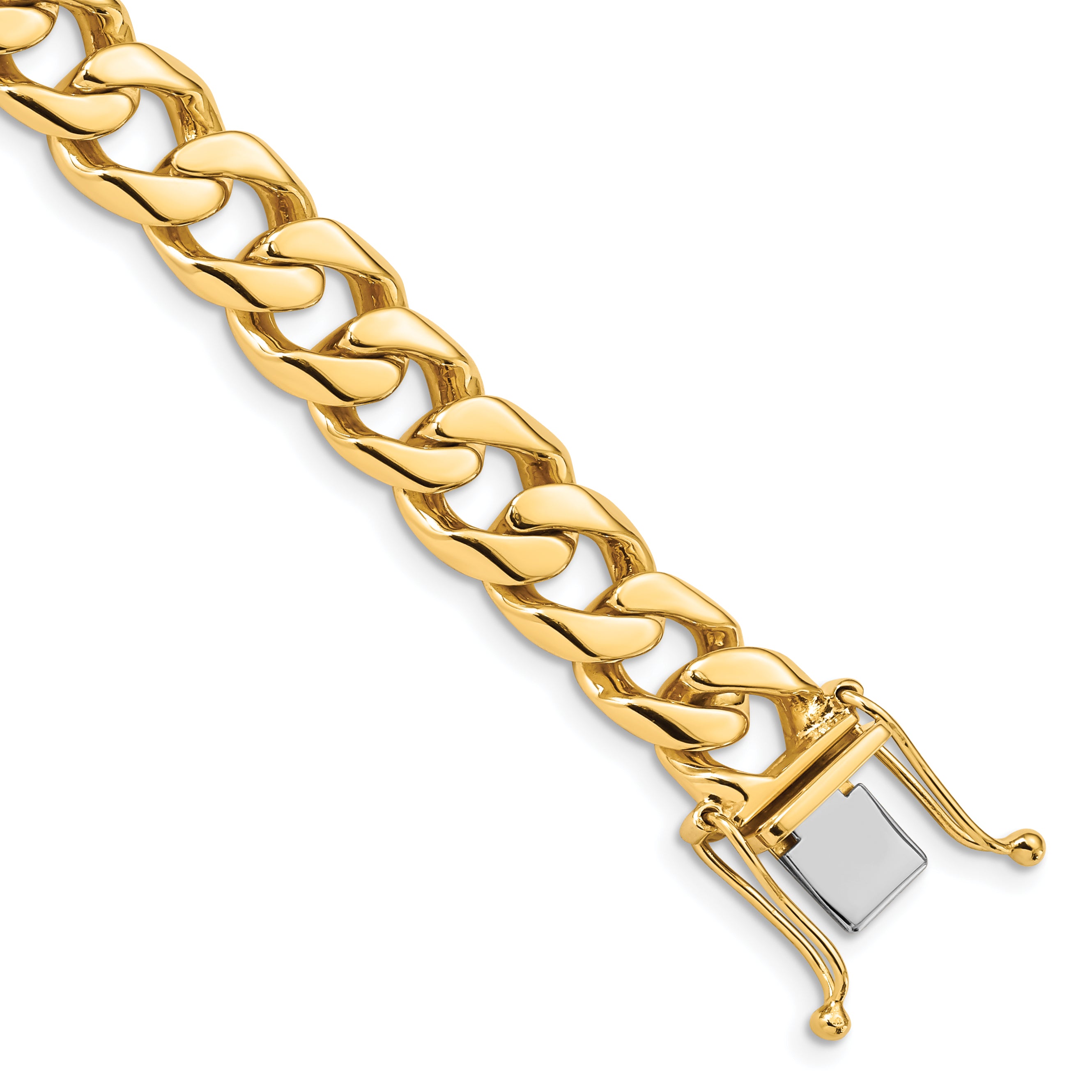 14K 24 inch 9.7mm Hand Polished Flat Beveled Curb Link with Box Catch Clasp Chain Main image