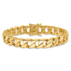 14K 8 inch 10.6mm Hand Polished Flat Beveled Curb Link with Box Catch Clasp Bracelet