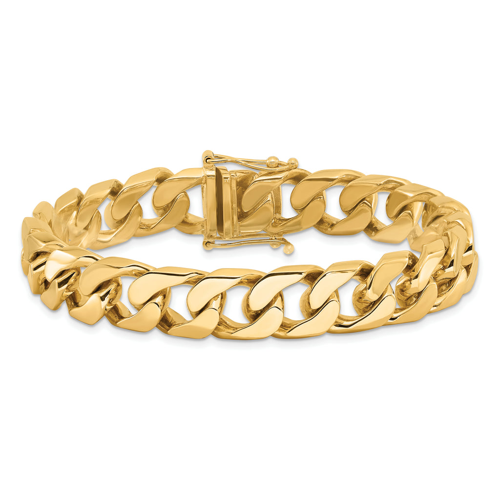 14K 8 inch 12mm Hand Polished Flat Beveled Curb Link with Box Catch Clasp Bracelet