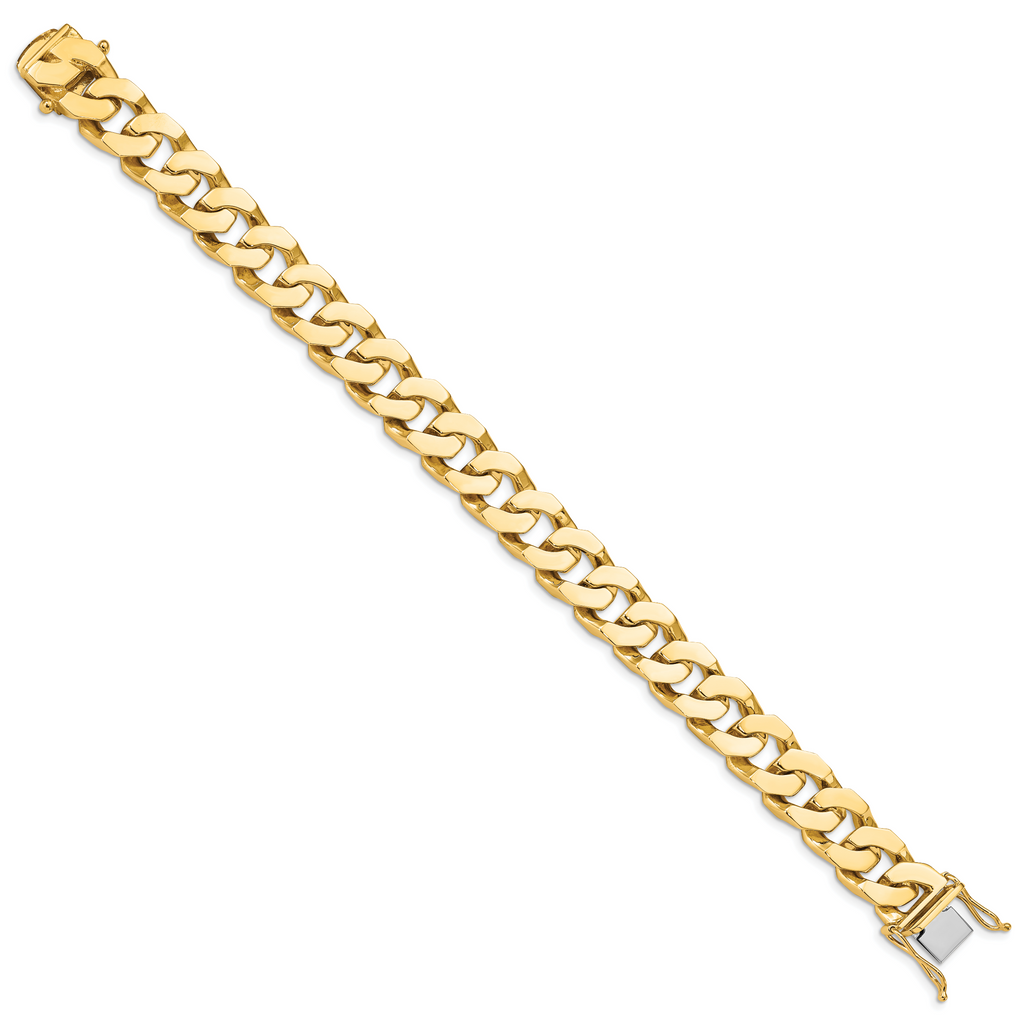 14K 11.6mm Hand Polished Fancy Link with Box Catch Bracelet