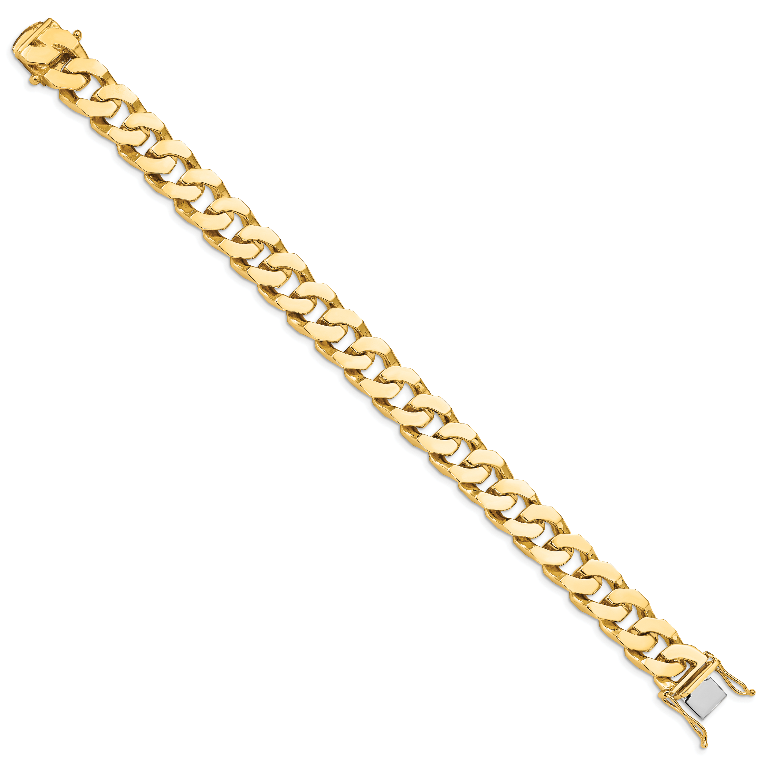 14K 11.6mm Hand Polished Fancy Link with Box Catch Bracelet