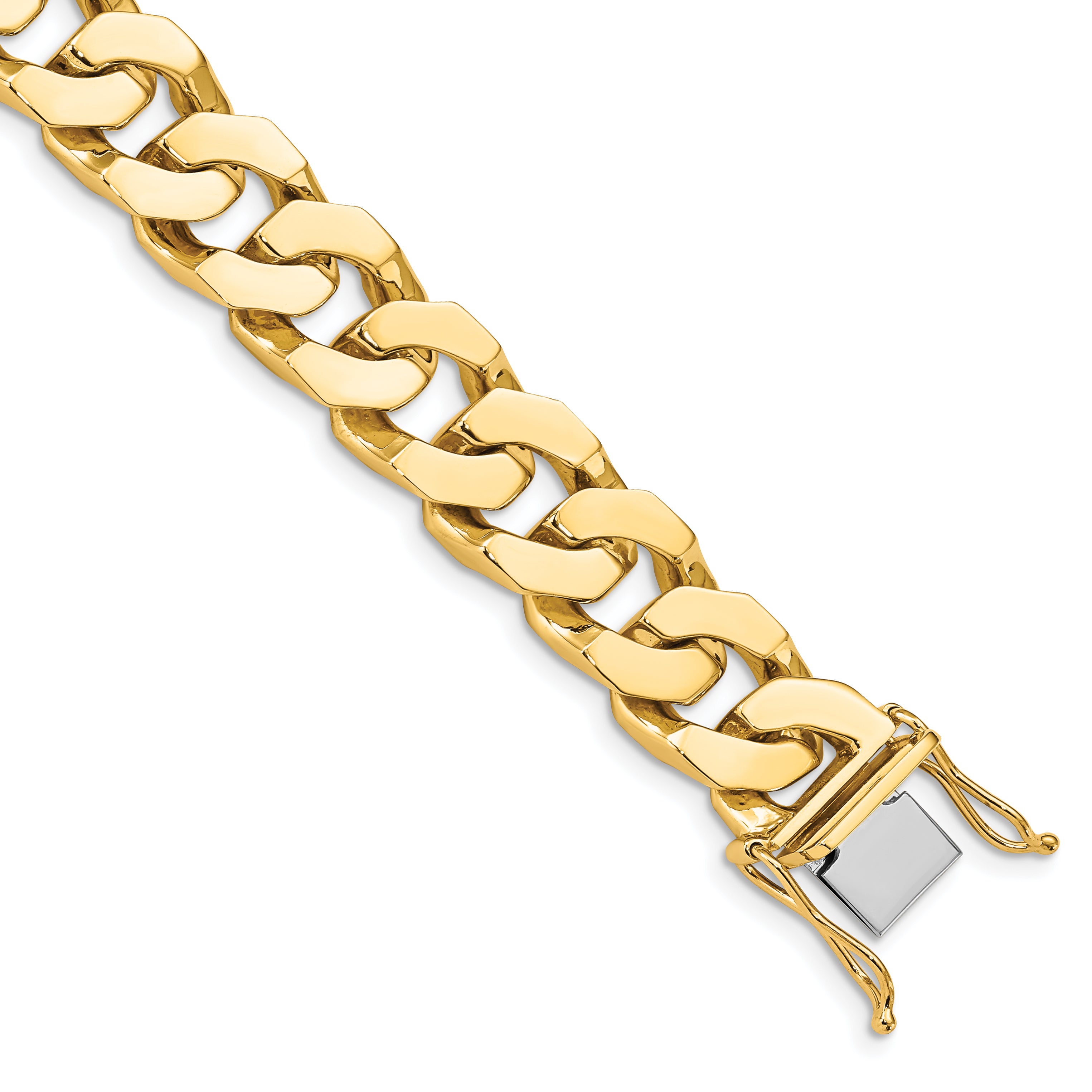 14K 11.6mm Hand Polished Fancy Link with Box Catch Bracelet