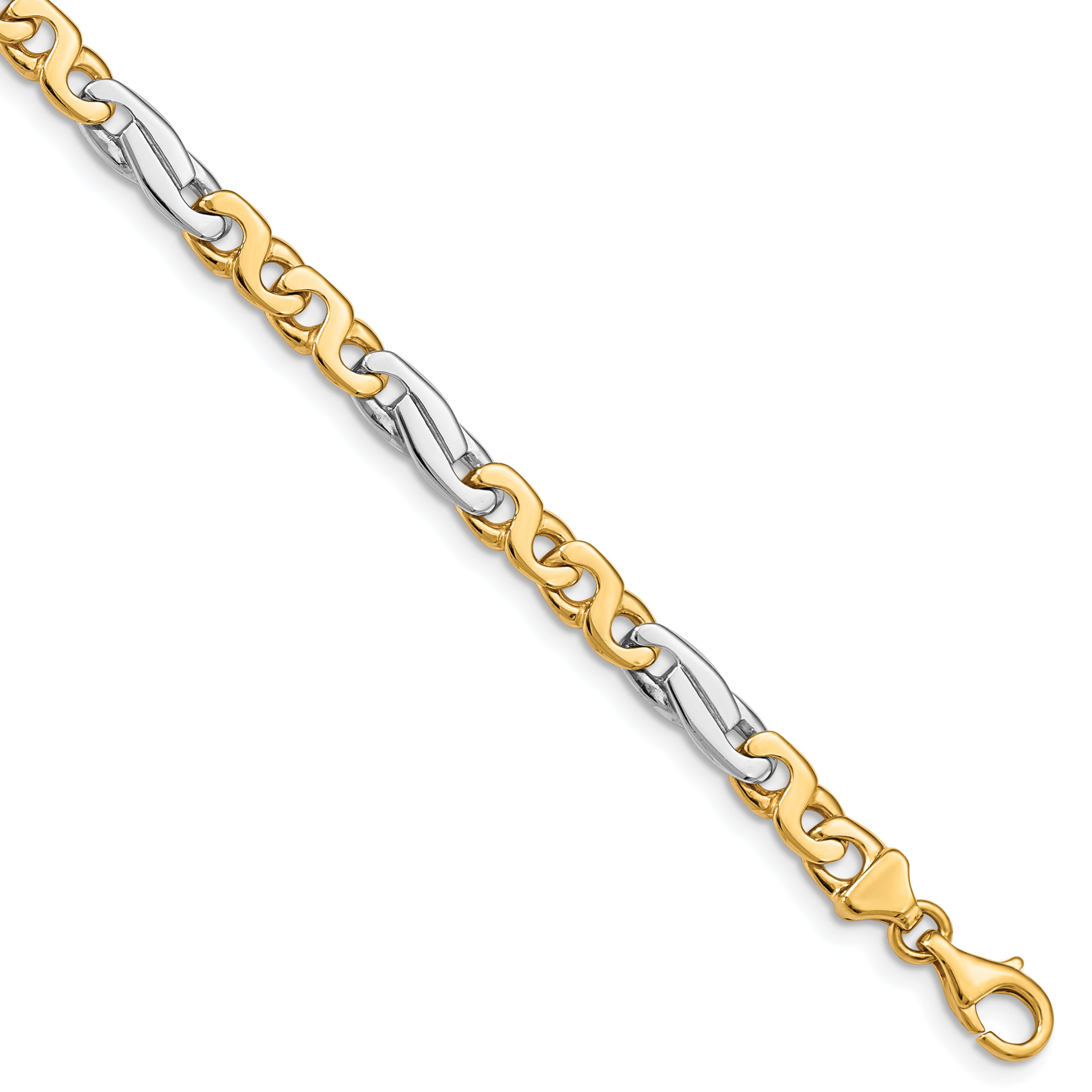 14K Two-tone 9 inch 6mm Hand Polished Fancy Link with Fancy Lobster Clasp Bracelet Main image