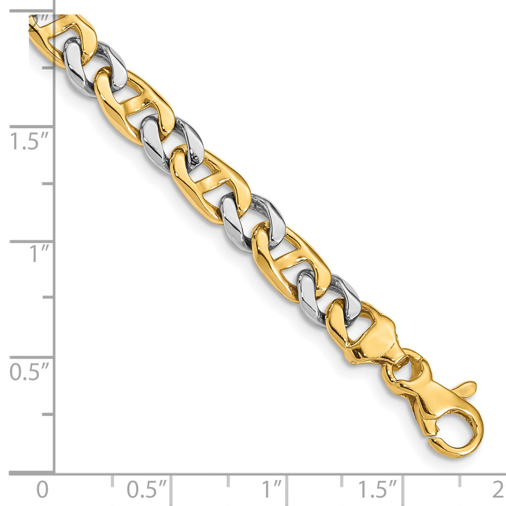 14K Two-tone 5.6mm Hand Polished Fancy Link with Fancy Lobster Clasp Bracelet