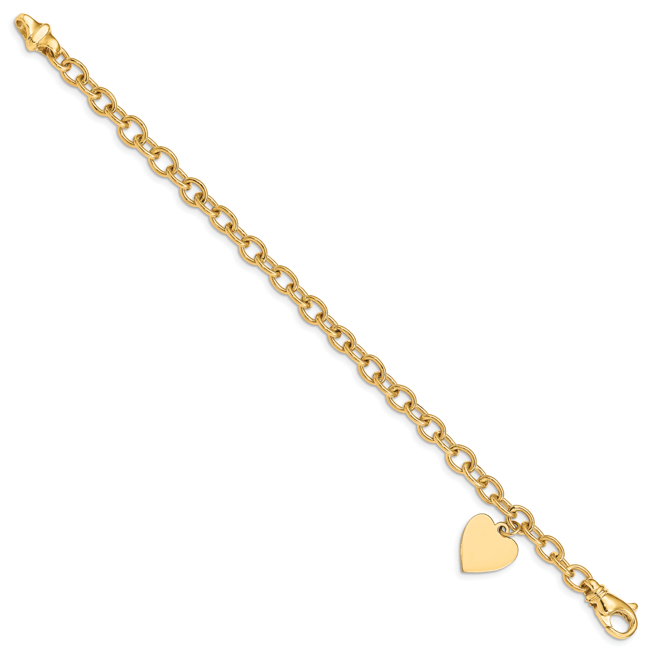 14k Engravable 19x13mm Solid Dangle Heart Charm and Solid Polished Link 7.5 inch Bracelet Secondary image