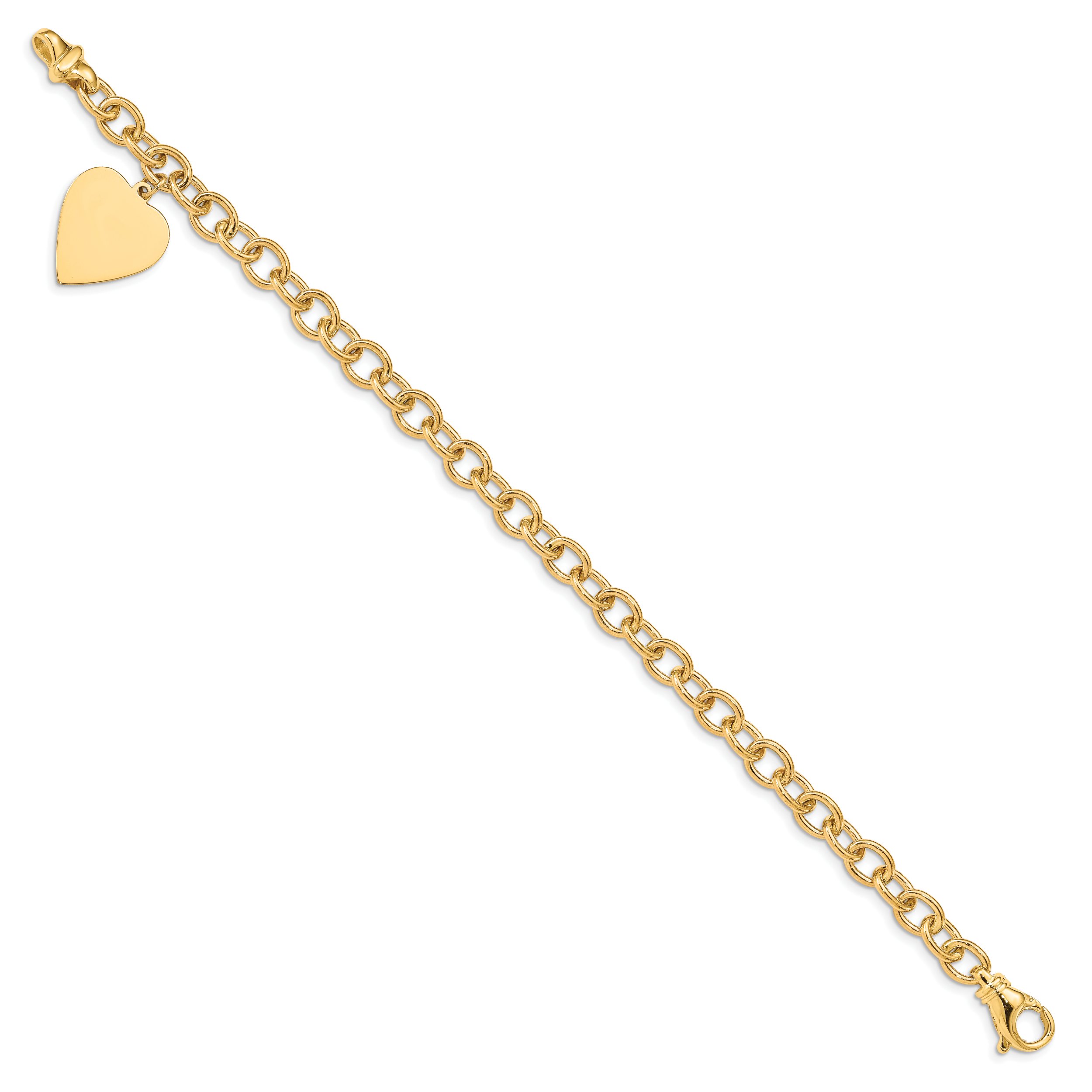 14k Engravable 23x17mm Solid Dangle Heart Charm and Solid Polished Link 7.5 inch Bracelet Secondary image