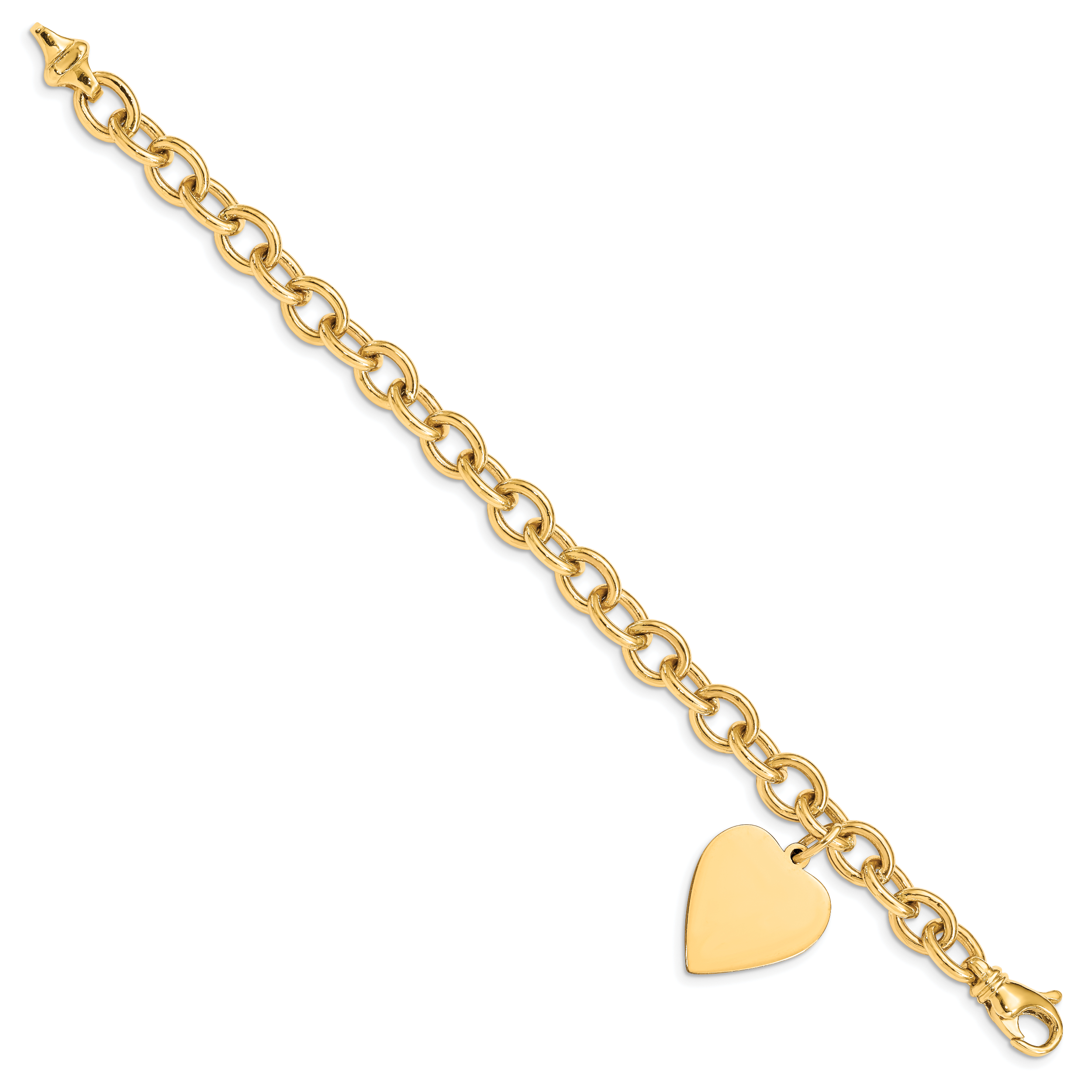 14k Engravable 25x19mm Solid Dangle Heart Charm and Solid Polished Link 7.5 inch Bracelet Secondary image