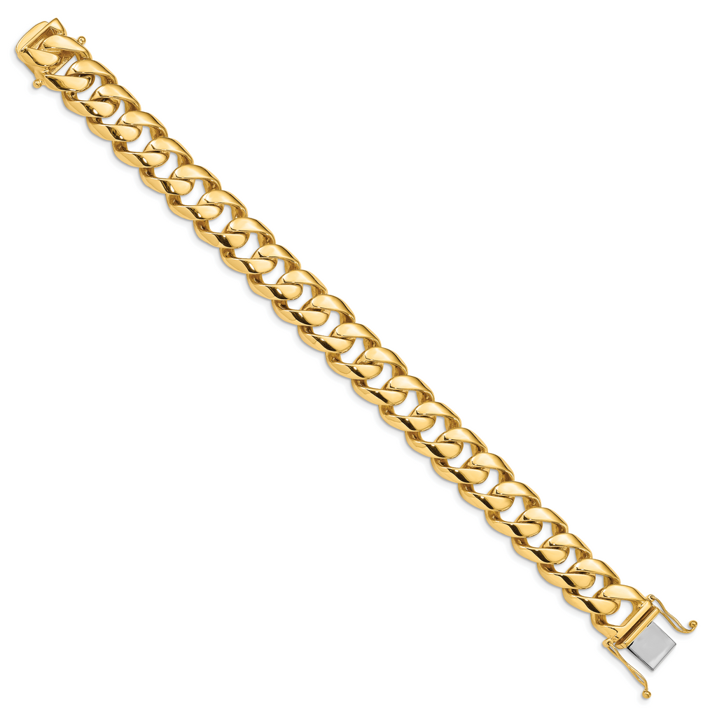 14K 9 inch 16.15mm Hand Polished Fancy Link with Box Catch Clasp Bracelet