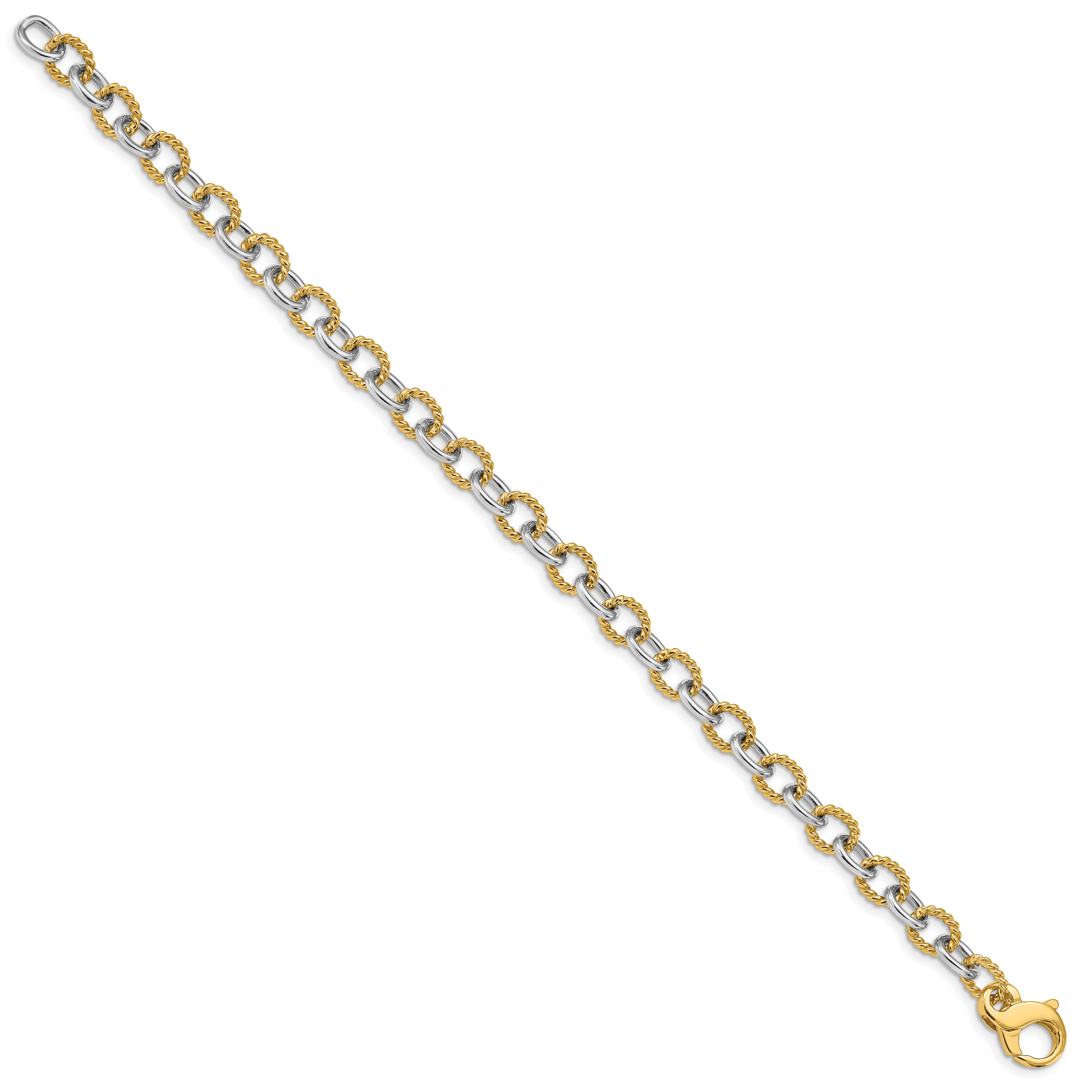 14K Two-tone 8.5 inch 6.5mm Hand Polished  and Textured Fancy Link with Fancy Lobster Clasp Bracelet Secondary image