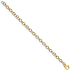 14K Two-tone 8.5 inch 6.5mm Hand Polished  and Textured Fancy Link with Fancy Lobster Clasp Bracelet