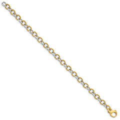 14K Two-tone 8.5 inch 6.5mm Hand Polished  and Textured Fancy Link with Fancy Lobster Clasp Bracelet