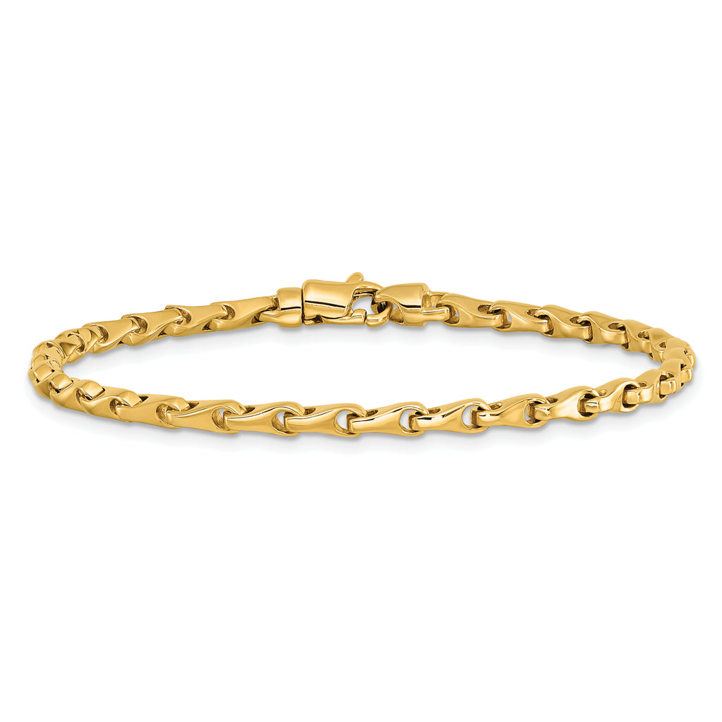 14K 8.25 inch 3.4mm Hand Polished Fancy Link with Lobster Clasp Bracelet
