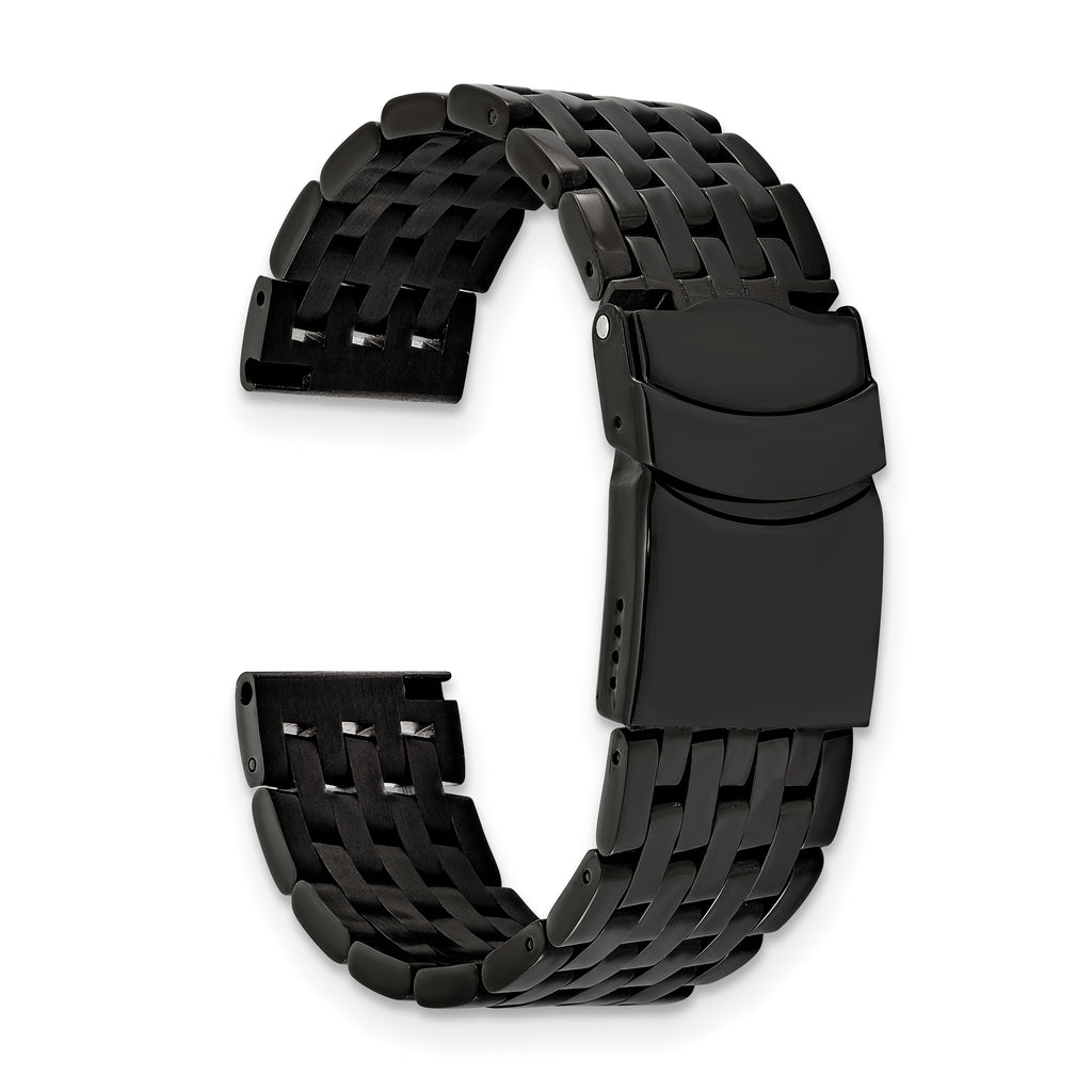 20mm Black PVD-plated Stainless Steel Breitling Navitimer Style Solid Link with Deployment Buckle 7.5 inch Watch Band