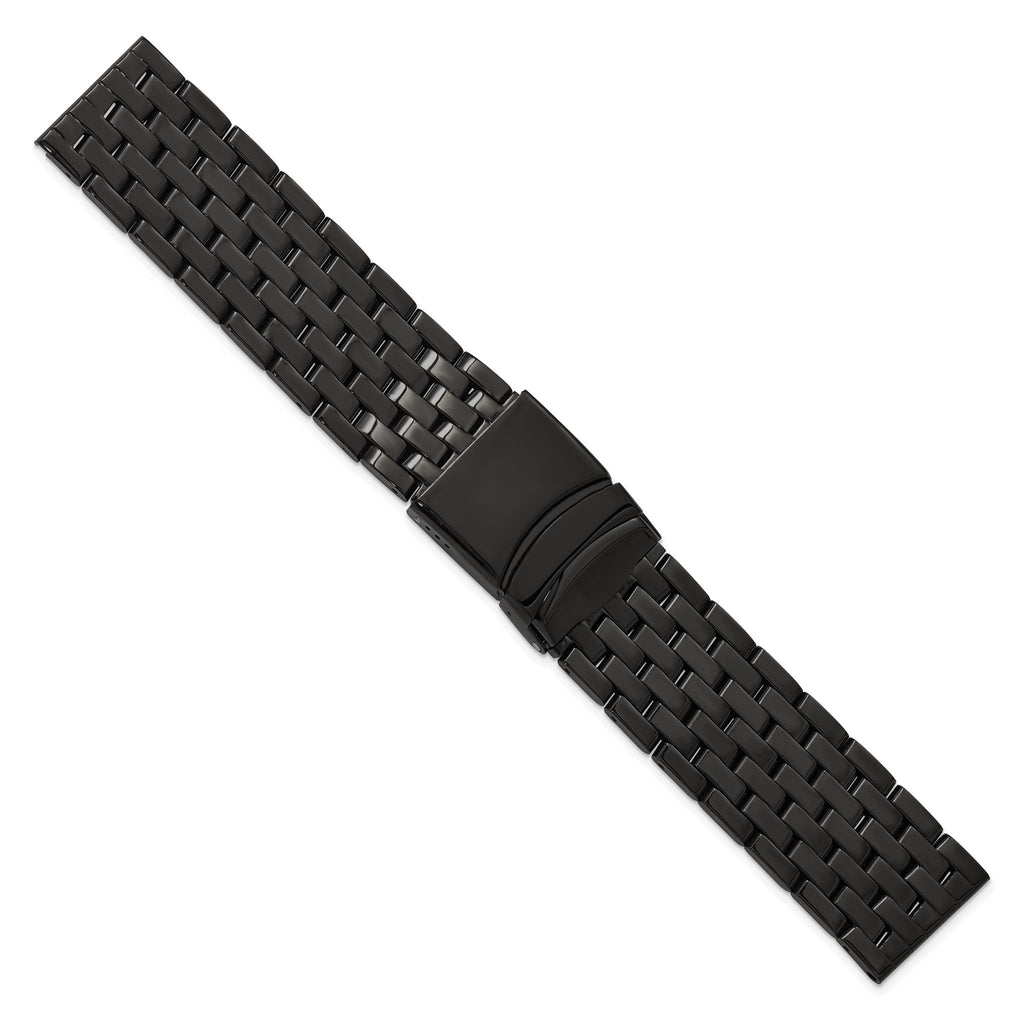 Navitimer-Style Solid-Link Watch Band in Black PVD Stainless Steel - Sophia Jewelers