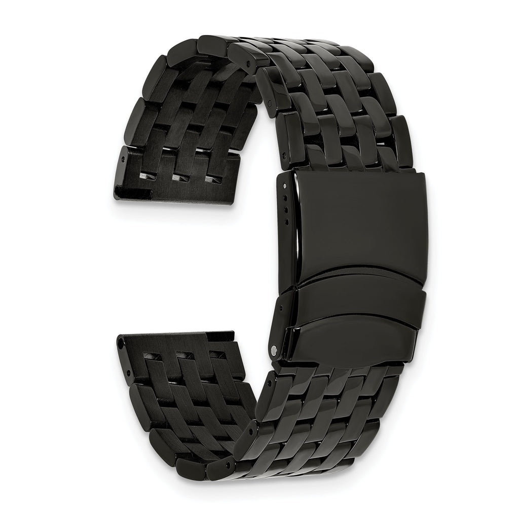 Navitimer-Style Solid-Link Watch Band in Black PVD Stainless Steel - Sophia Jewelers