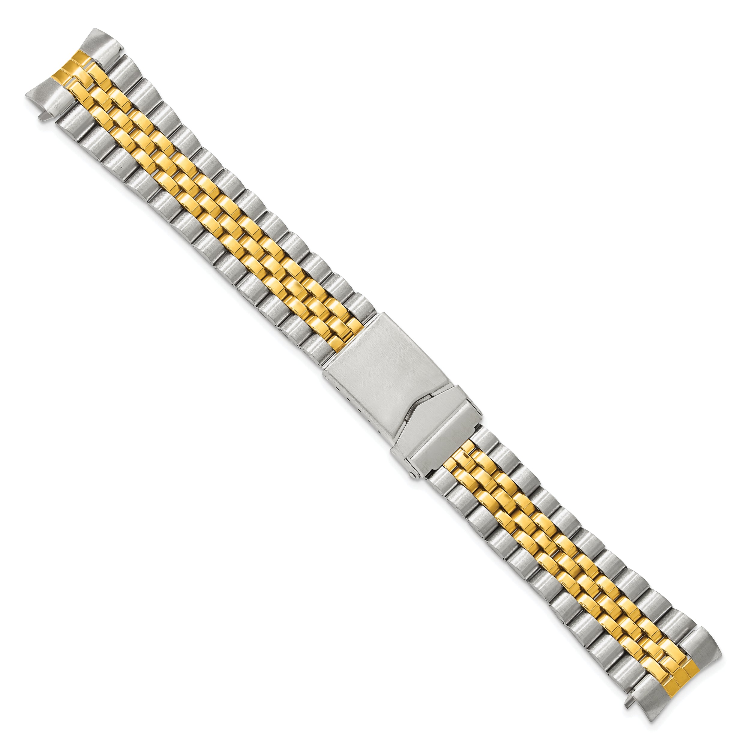 18mm, 20mm and 22mm Two-tone Stainless Steel Jubilee Style Solid Link with Deployment Buckle 7 inch Watch Band