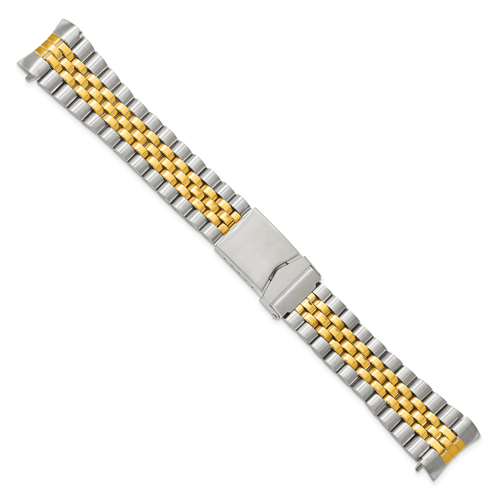 18mm, 20mm and 22mm Two-tone Stainless Steel Jubilee Style Solid Link with Deployment Buckle 7 inch Watch Band