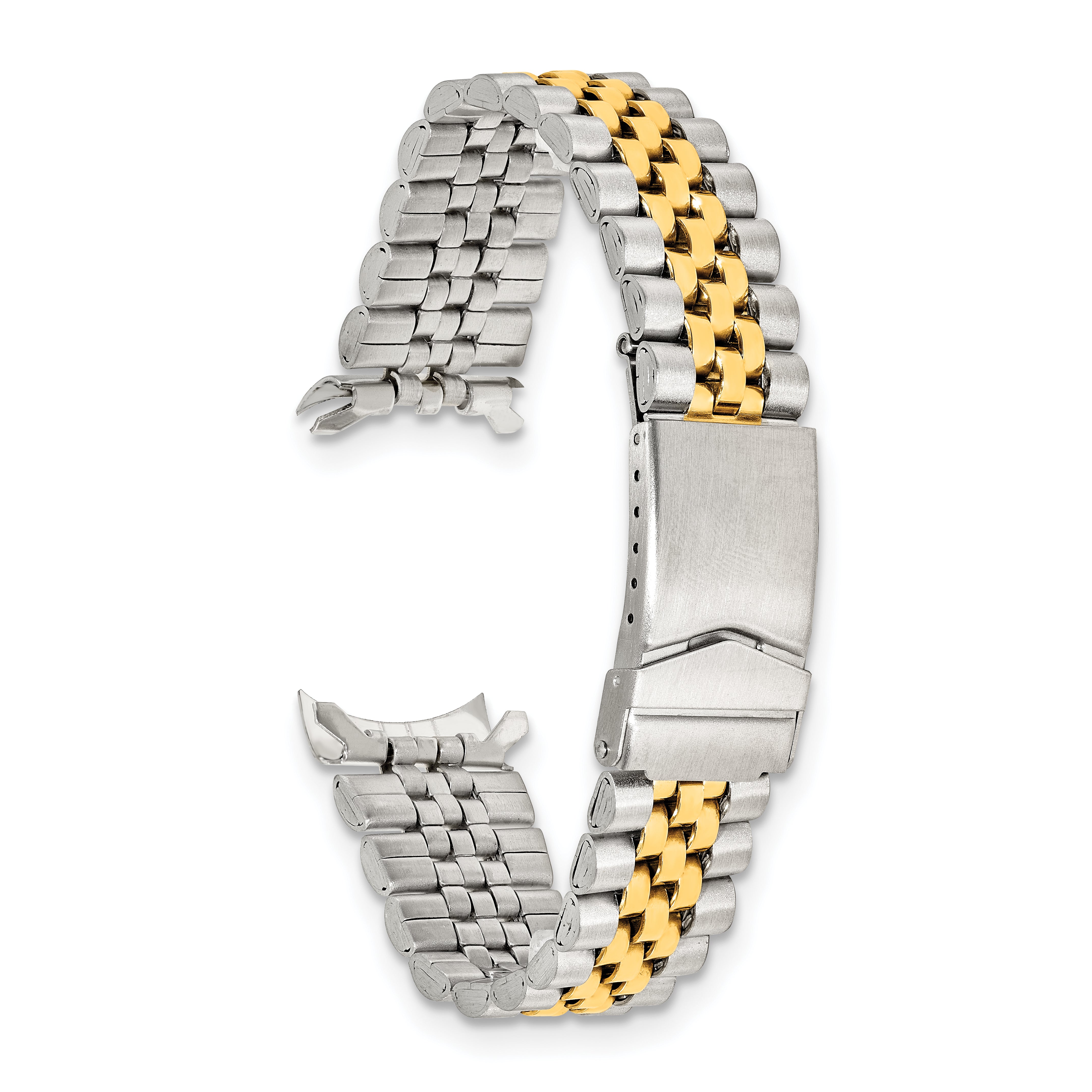 18mm, 20mm and 22mm Two-tone Stainless Steel Jubilee Style Solid Link with Deployment Buckle 7 inch Watch Band