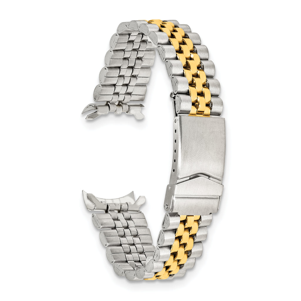 18mm, 20mm and 22mm Two-tone Stainless Steel Jubilee Style Solid Link with Deployment Buckle 7 inch Watch Band