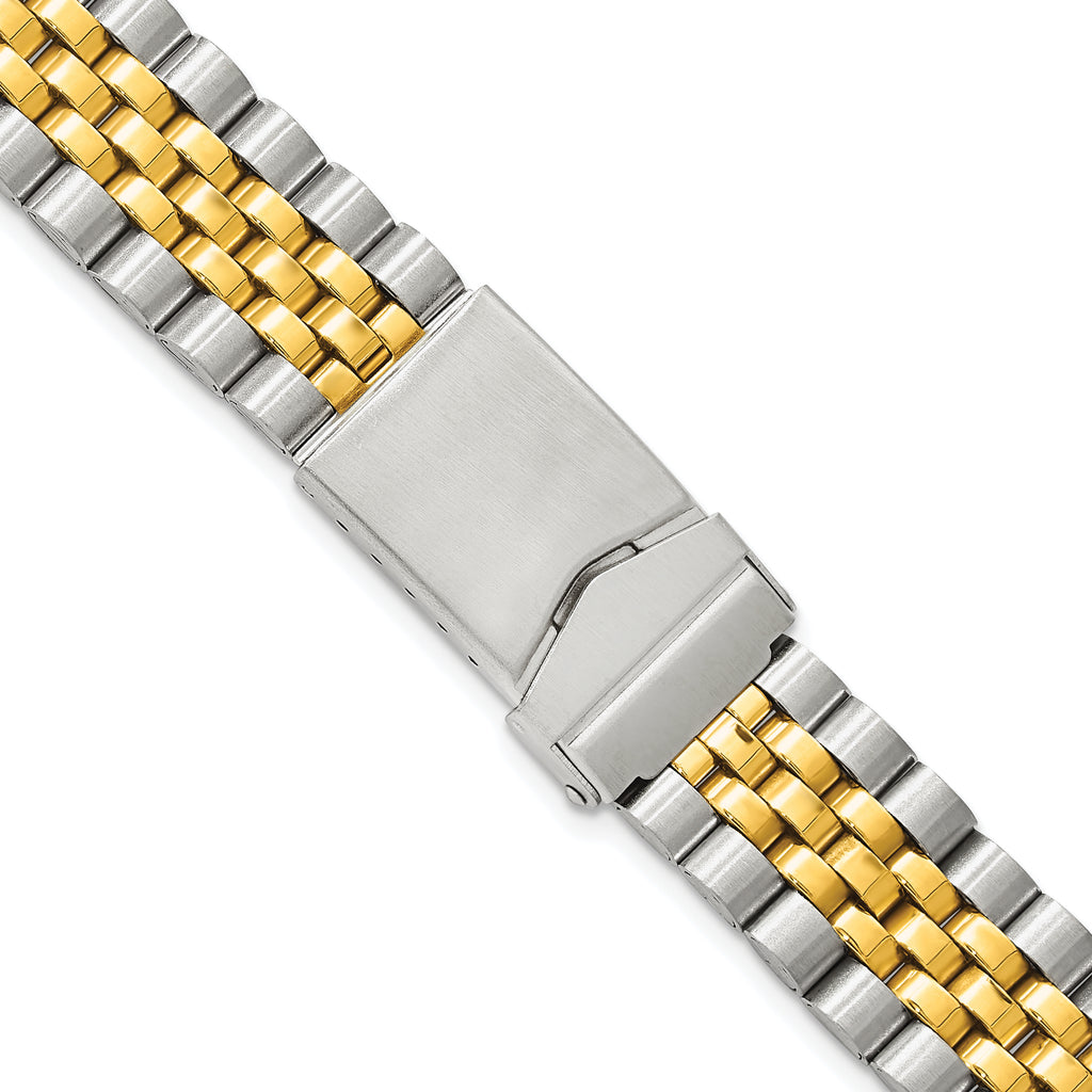 18mm, 20mm and 22mm Two-tone Stainless Steel Jubilee Style Solid Link with Deployment Buckle 7 inch Watch Band