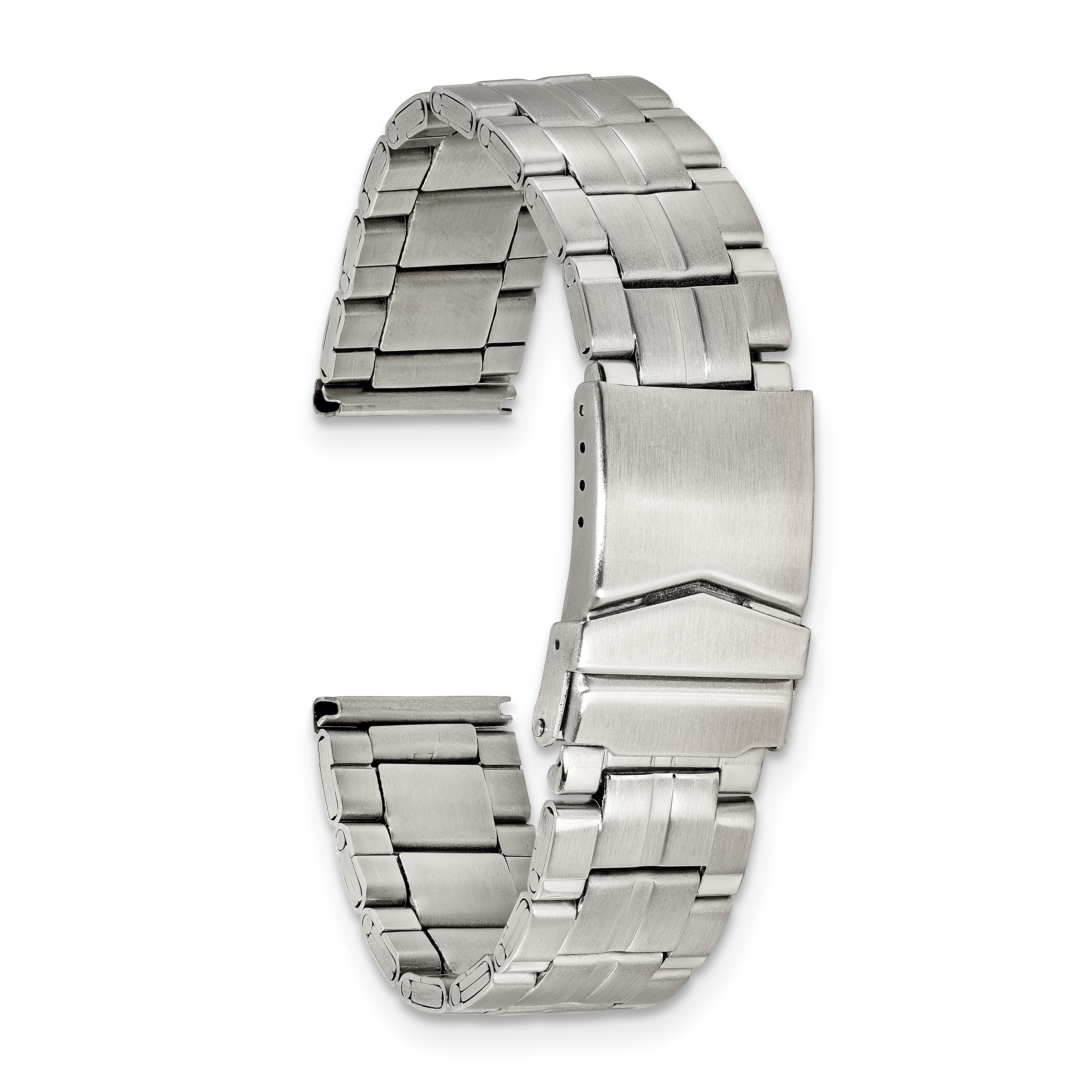 20mm Satin Finish Stainless Steel Folded Link Style with Fold Over Deployment Buckle 7.5 inch Watch Band