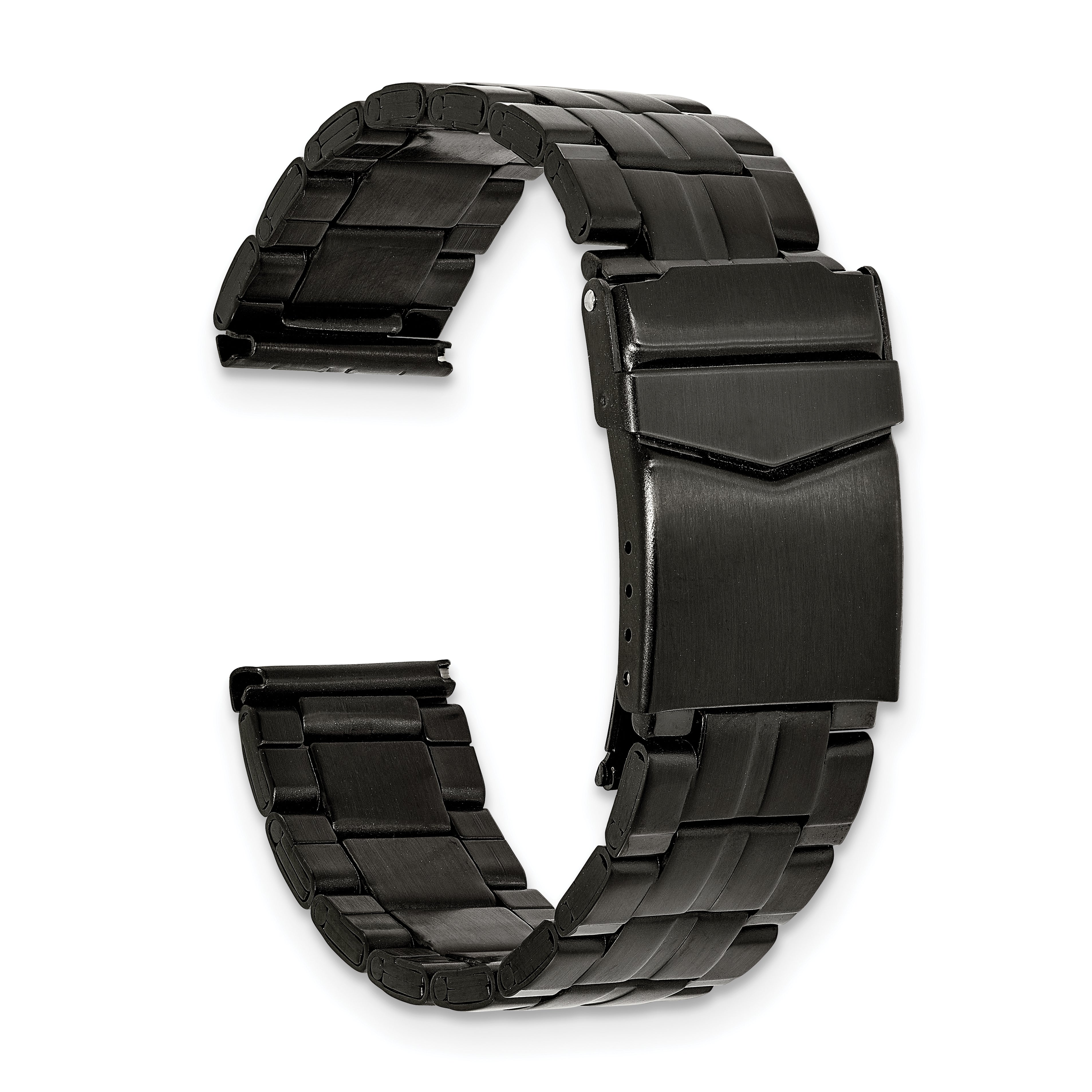 20mm Satin Finish Black PVD-plated Stainless Steel Folded Link Style with Fold Over Deployment Buckle 7.5 inch Watch Band