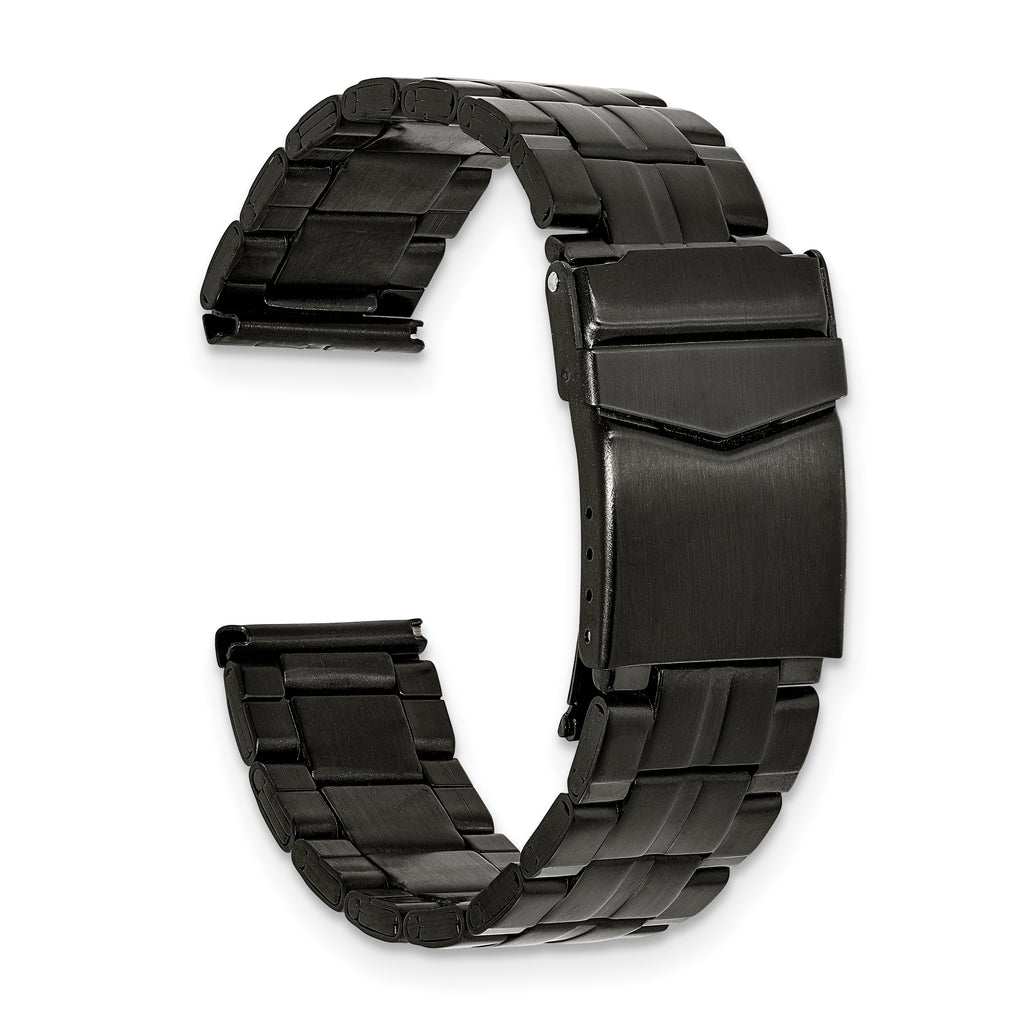 20mm Satin Finish Black PVD-plated Stainless Steel Folded Link Style with Fold Over Deployment Buckle 7.5 inch Watch Band