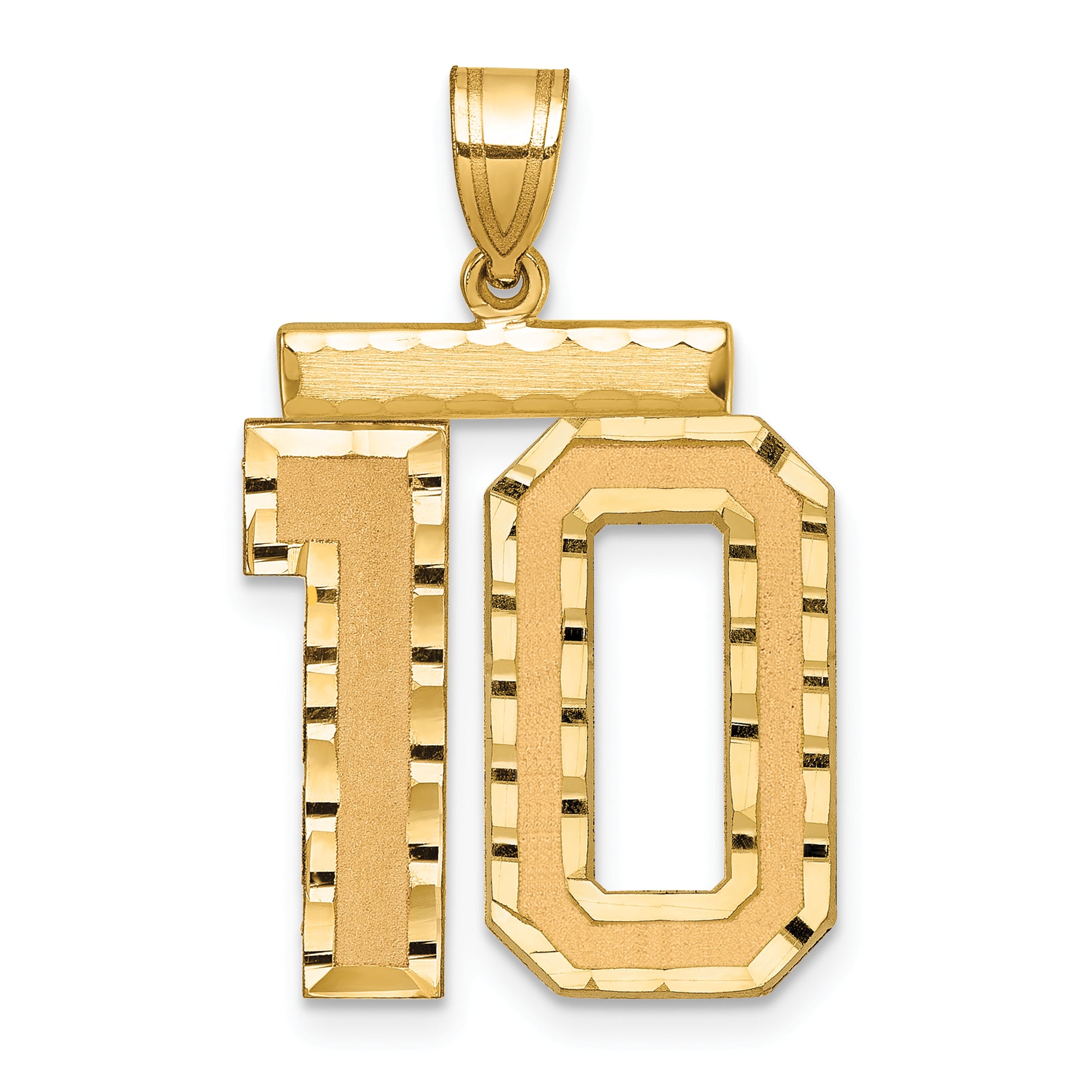 14K Gold Large Diamond-Cut Number 10 Charm with Brushed Finish Secondary image