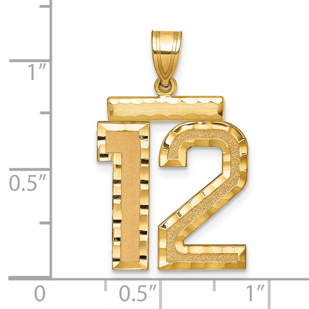 14k Large Brushed Diamond-cut Number 12 Charm