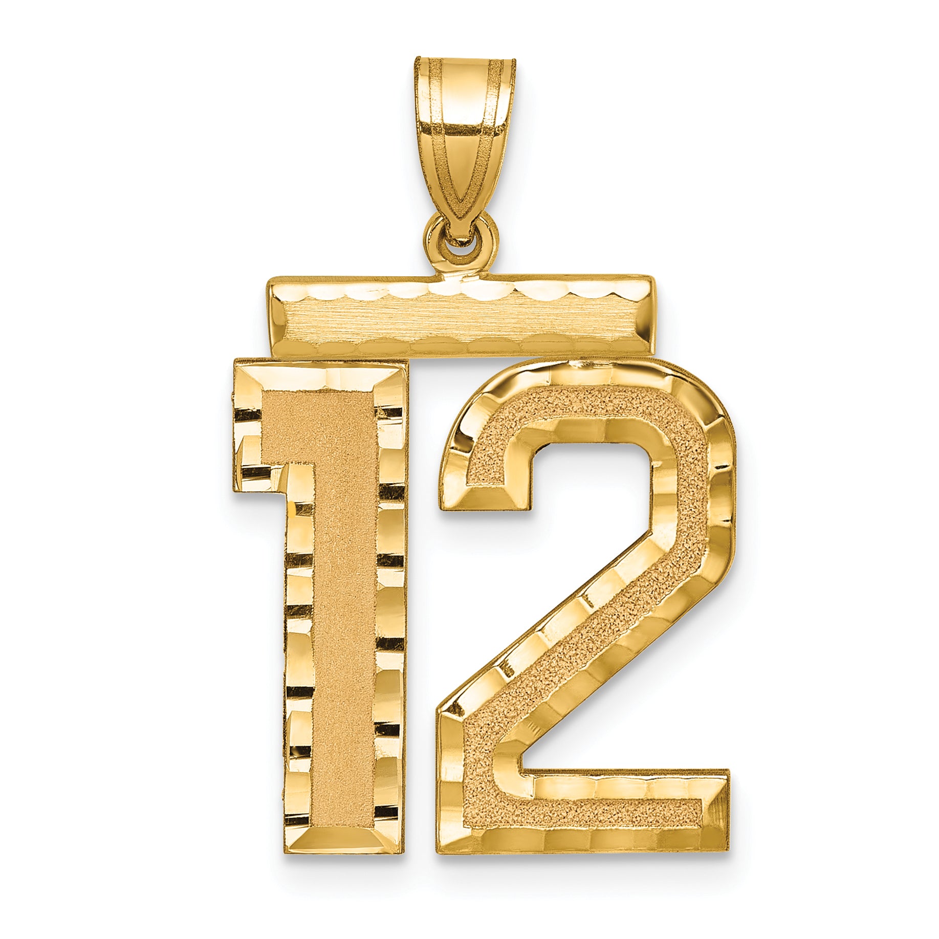14K Gold Large Diamond-Cut Number 12 Charm with Brushed Finish Secondary image