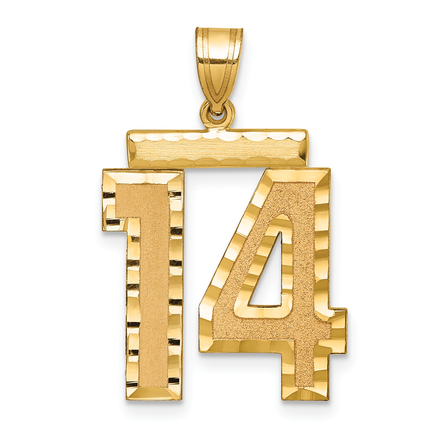 14K Gold Large Diamond-Cut Number 14 Charm Brushed Finish Secondary image
