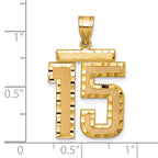 Large Number 15 Charm in 14K Yellow Gold, Brushed & Diamond-Cut - Sophia Jewelers