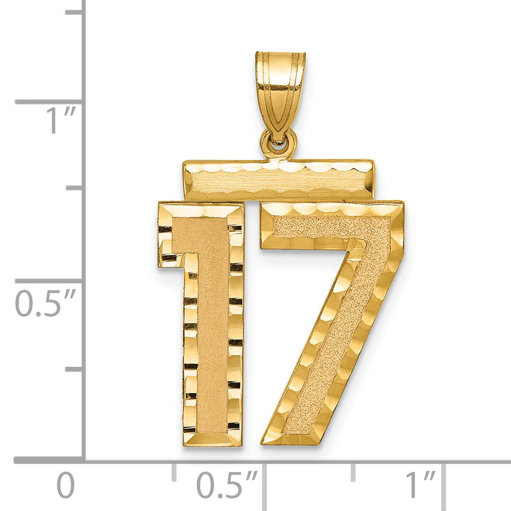Large Number 17 Charm in 14K Yellow Gold, Diamond-Cut - Sophia Jewelers