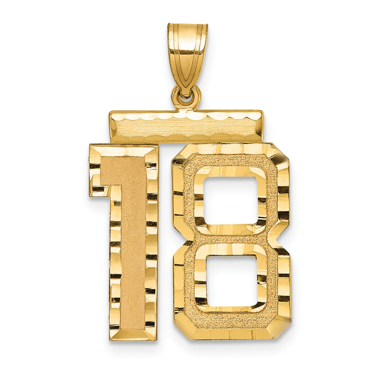 Large Number 18 Charm in 14K Yellow Gold, Diamond-Cut - Sophia Jewelers