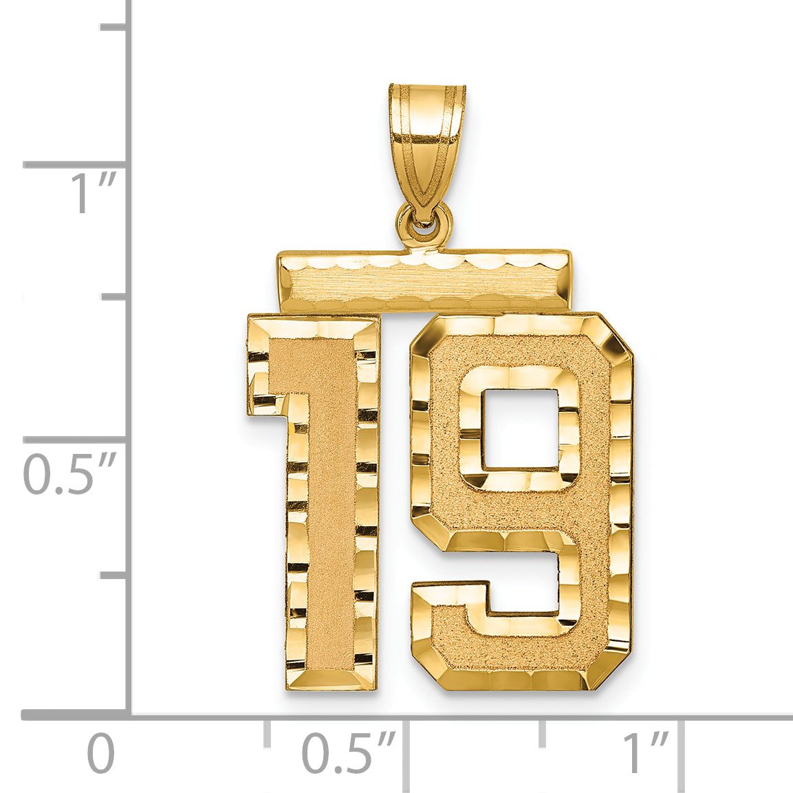 Large Number 19 Charm in 14K Yellow Gold, Brushed & Diamond-Cut - Sophia Jewelers
