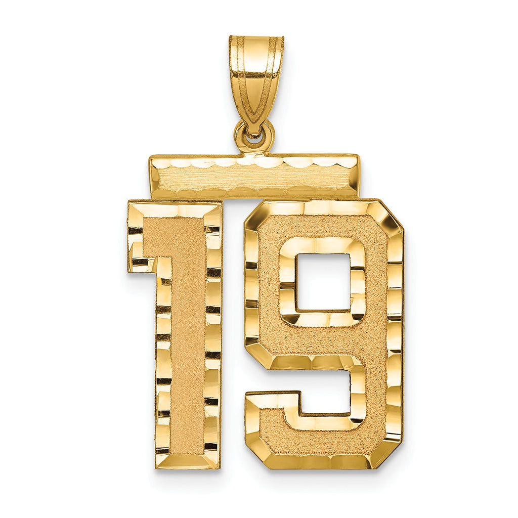 Large Number 19 Charm in 14K Yellow Gold, Brushed & Diamond-Cut - Sophia Jewelers
