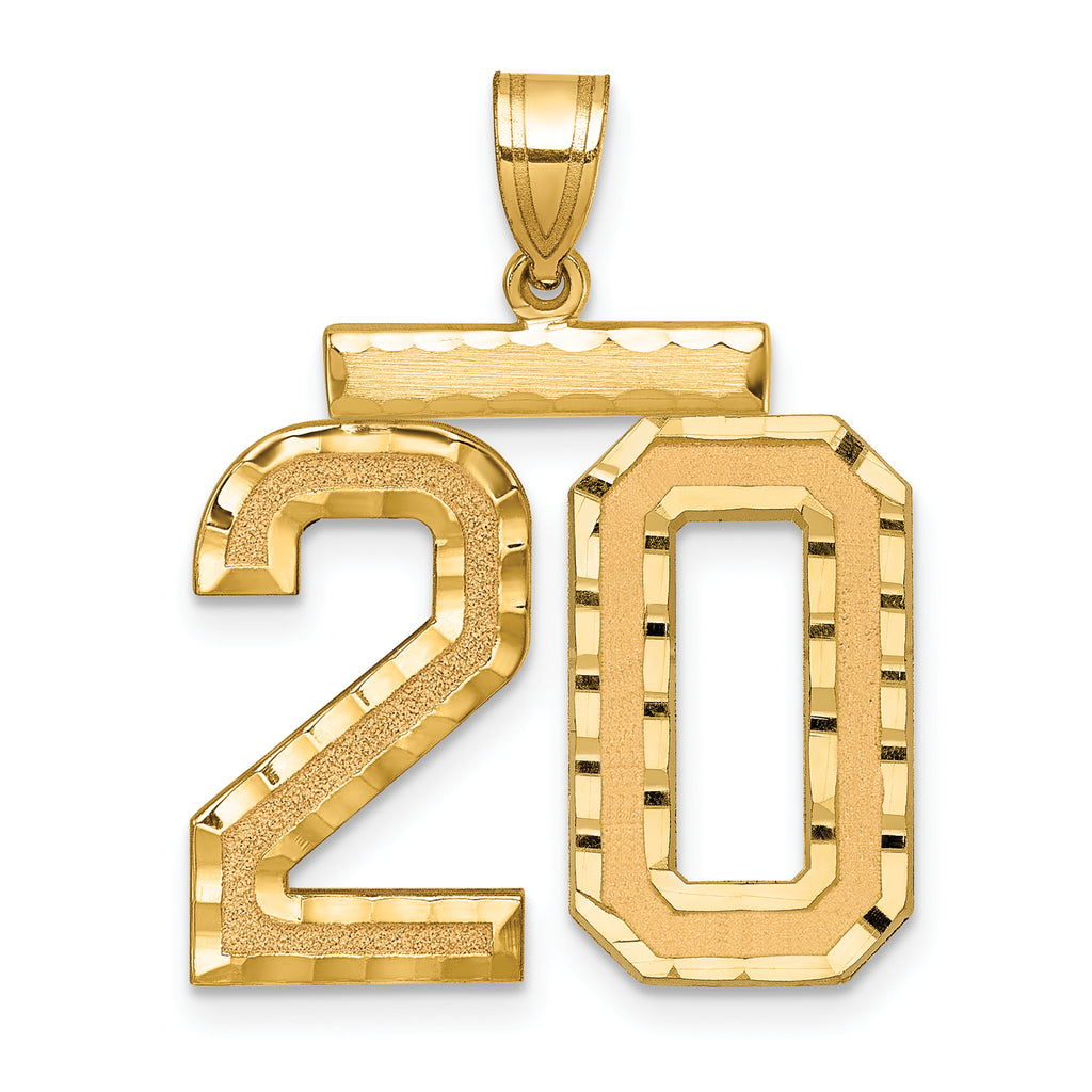 14k Large Brushed Diamond-cut Number 20 Charm